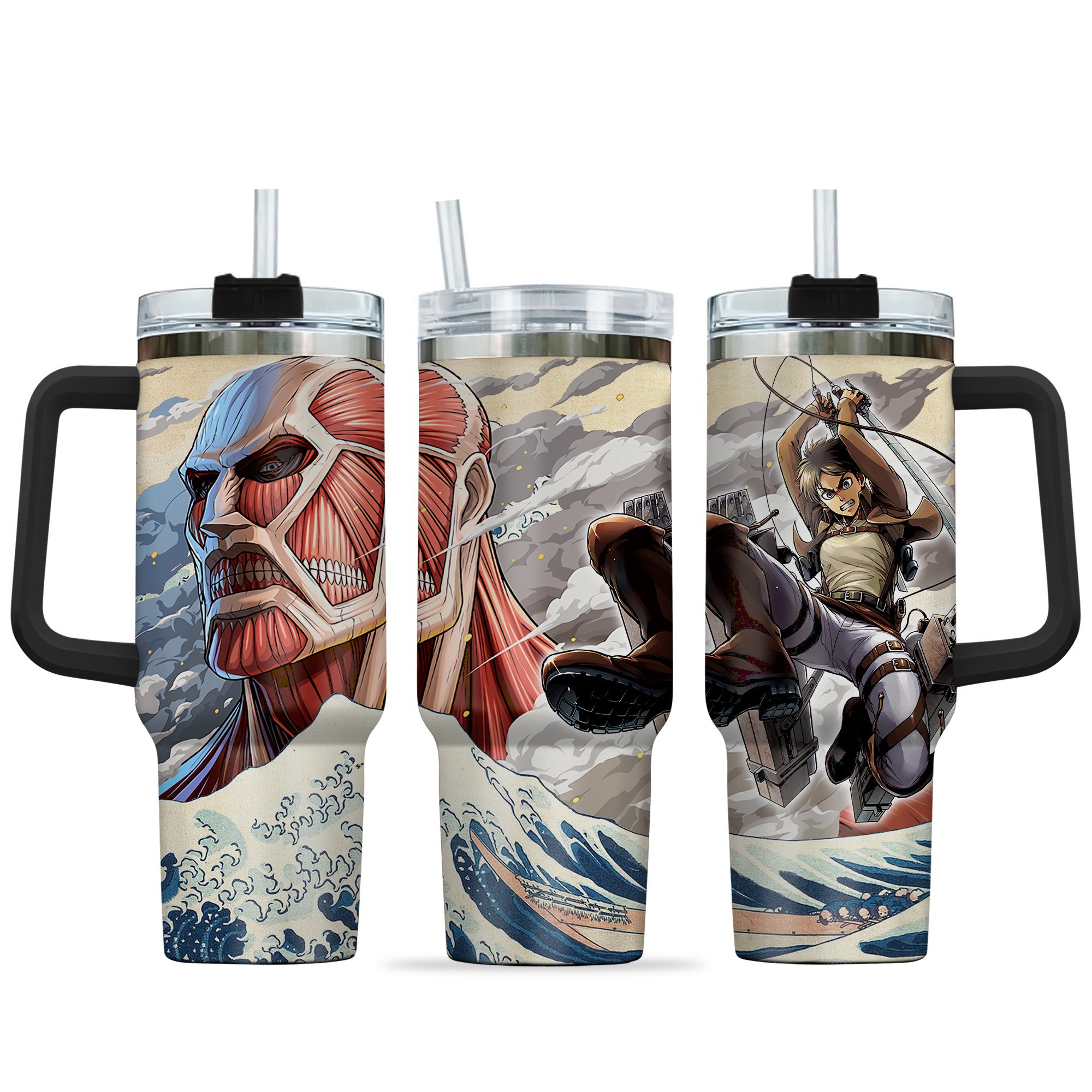 Eren Yeager Attack on Titan Anime Custom Stanley Quencher 40oz Stainless Steel Tumbler With Handle