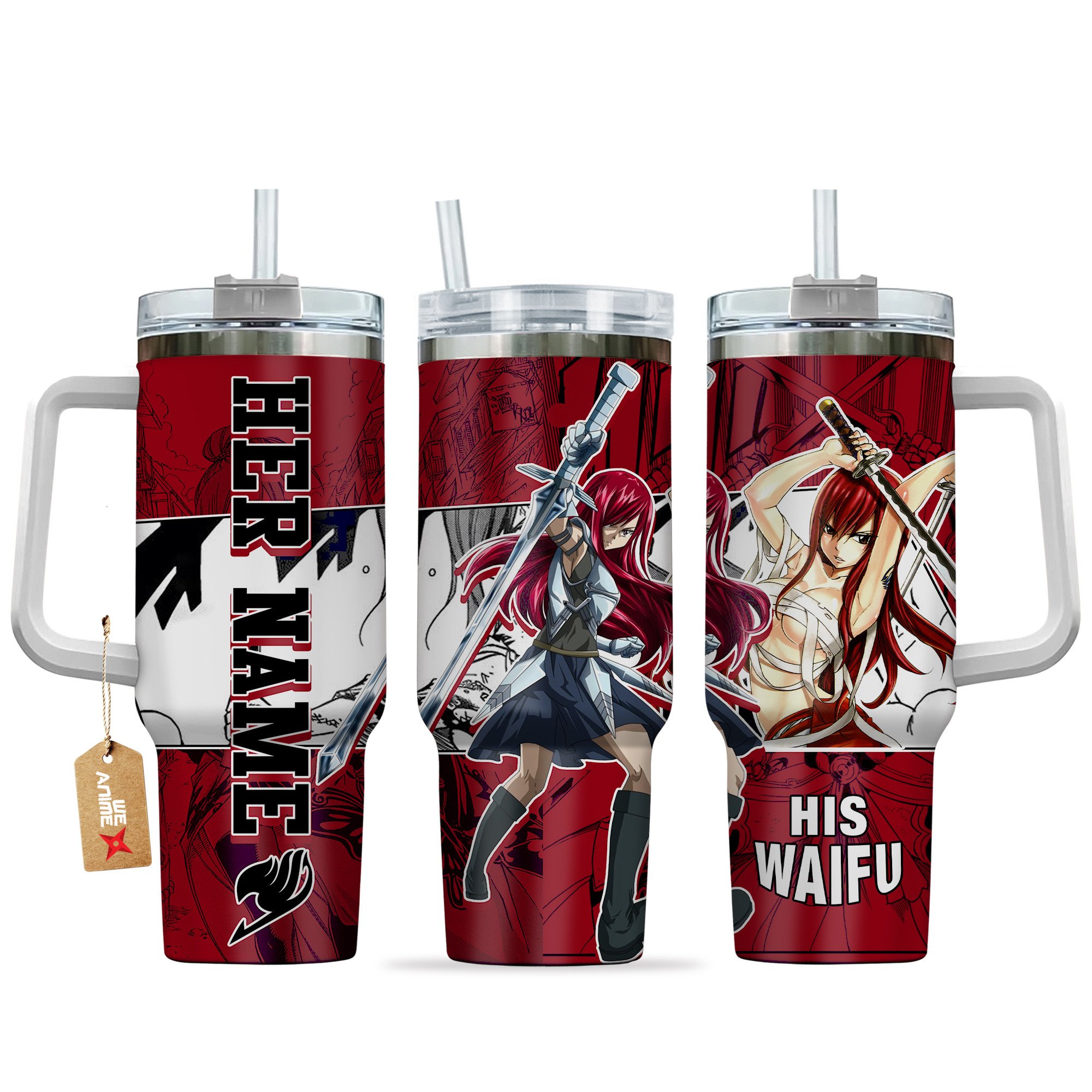Erza Scarlet Fairy Tail Anime Custom Stanley Quencher 40oz Stainless Steel Tumbler With Handle