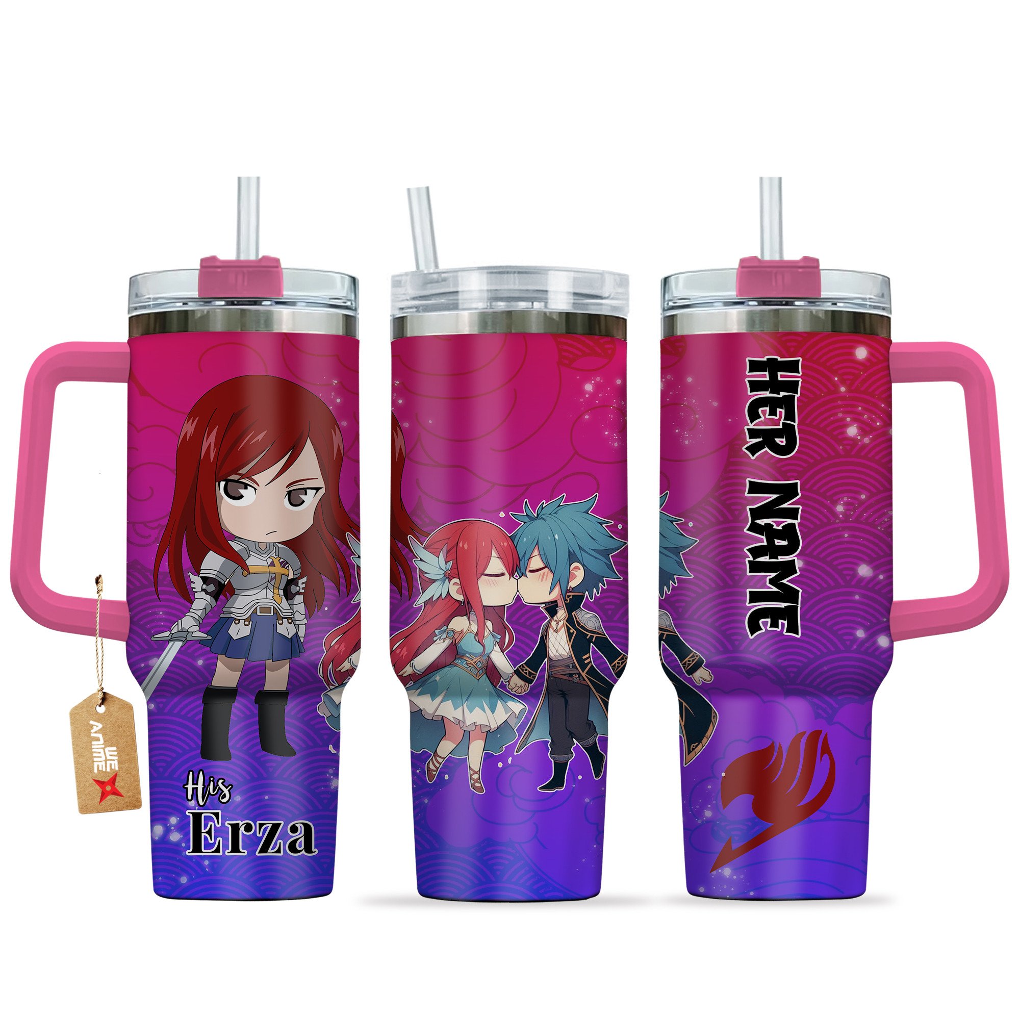Erza Scarlet Fairy Tail Anime Valentine Custom Stanley Quencher 40oz Stainless Steel Tumbler With Handle