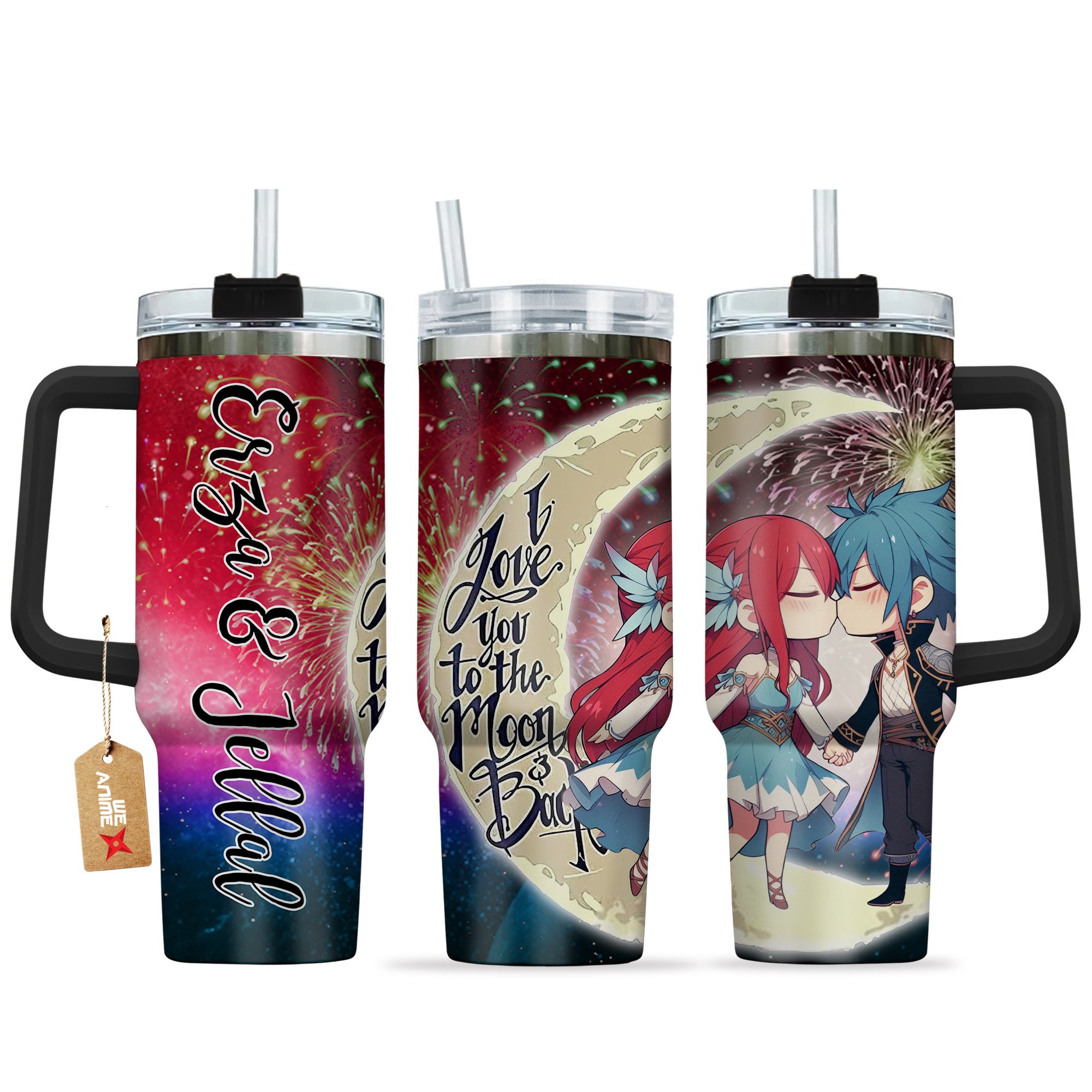 Erza Scarlet & Jellal Fernandes Fairy Tail Anime Valentine Custom Stanley Quencher 40oz Stainless Steel Tumbler With Handle
