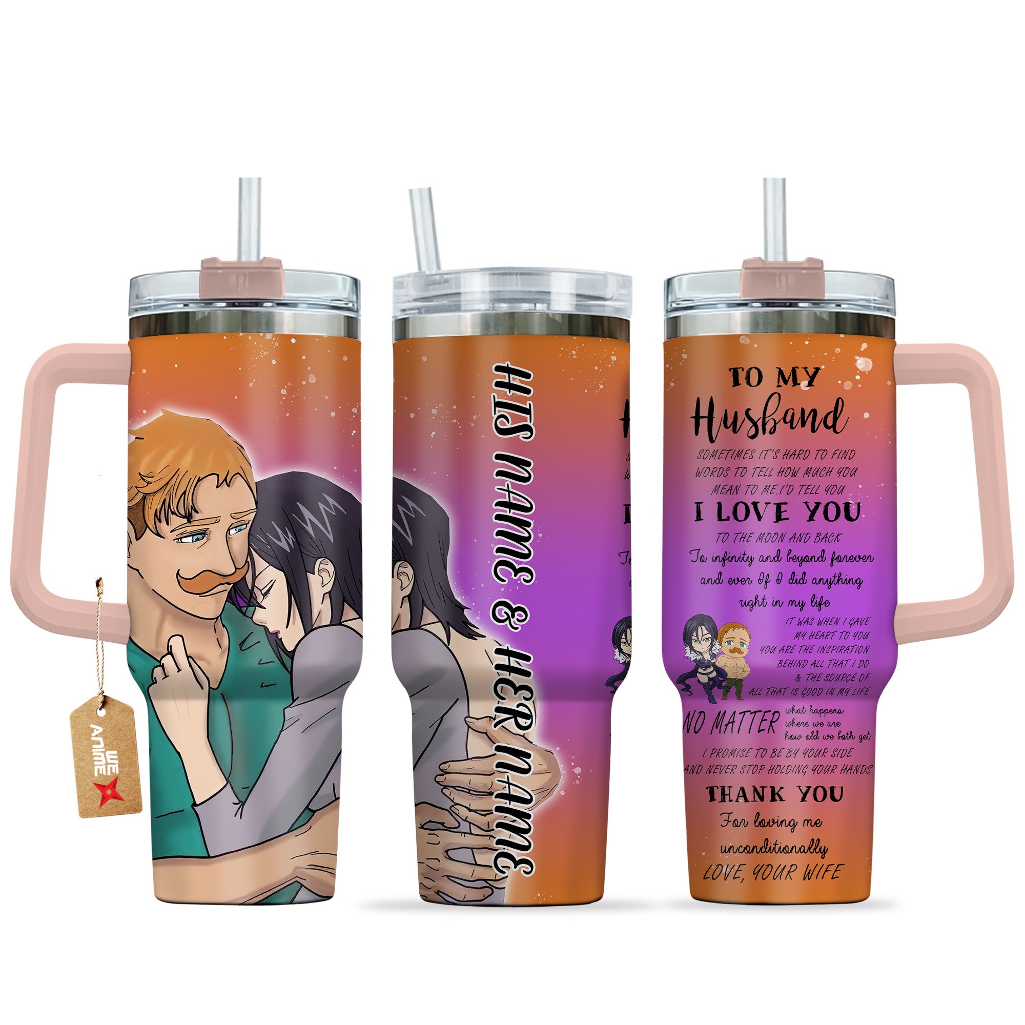 Escanor & Merlin Nanatsu No Taizai Anime Valentine Custom Stanley Quencher 40oz Stainless Steel Tumbler With Handle