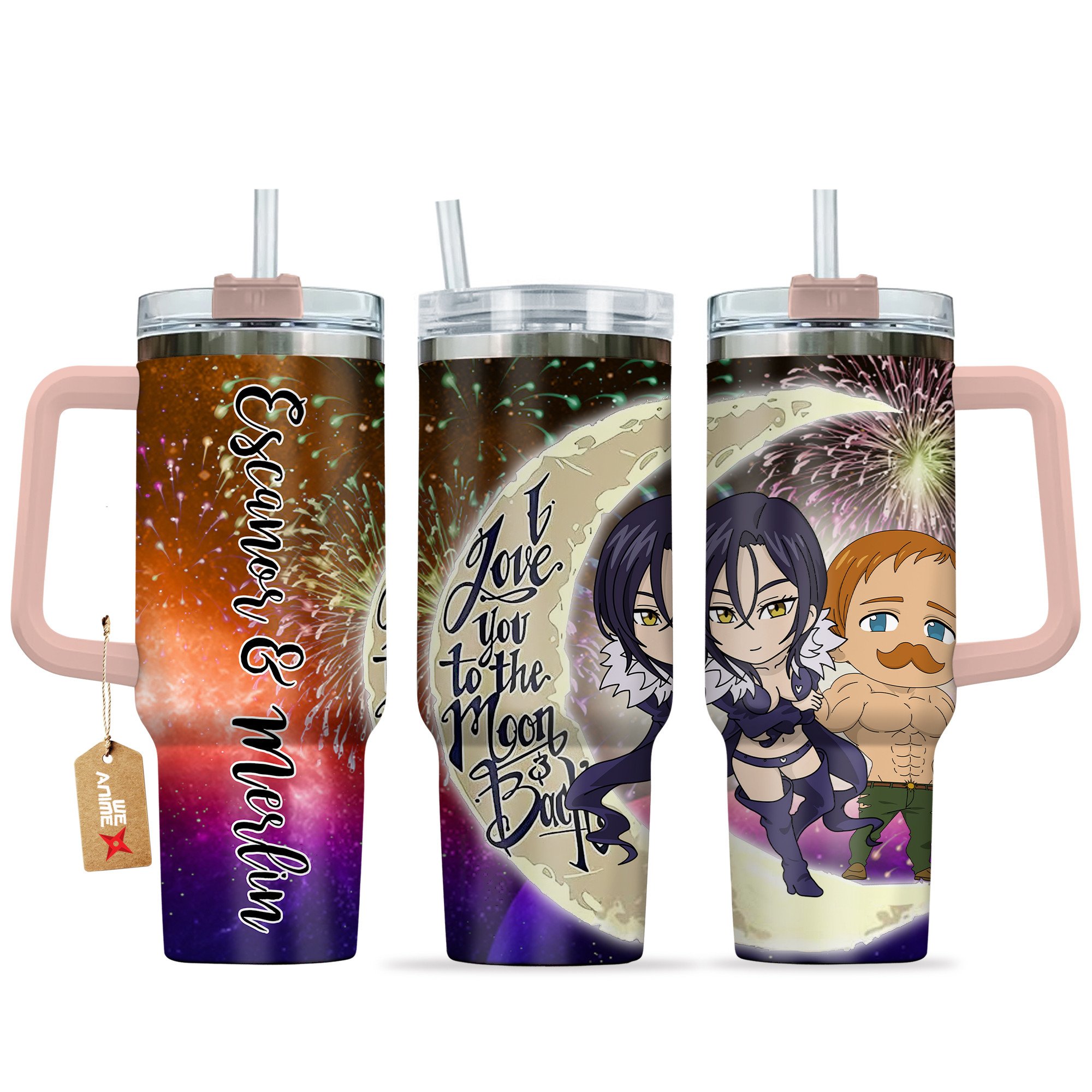 Escanor & Merlin Nanatsu No Taizai Anime Valentine Custom Stanley Quencher 40oz Stainless Steel Tumbler With Handle