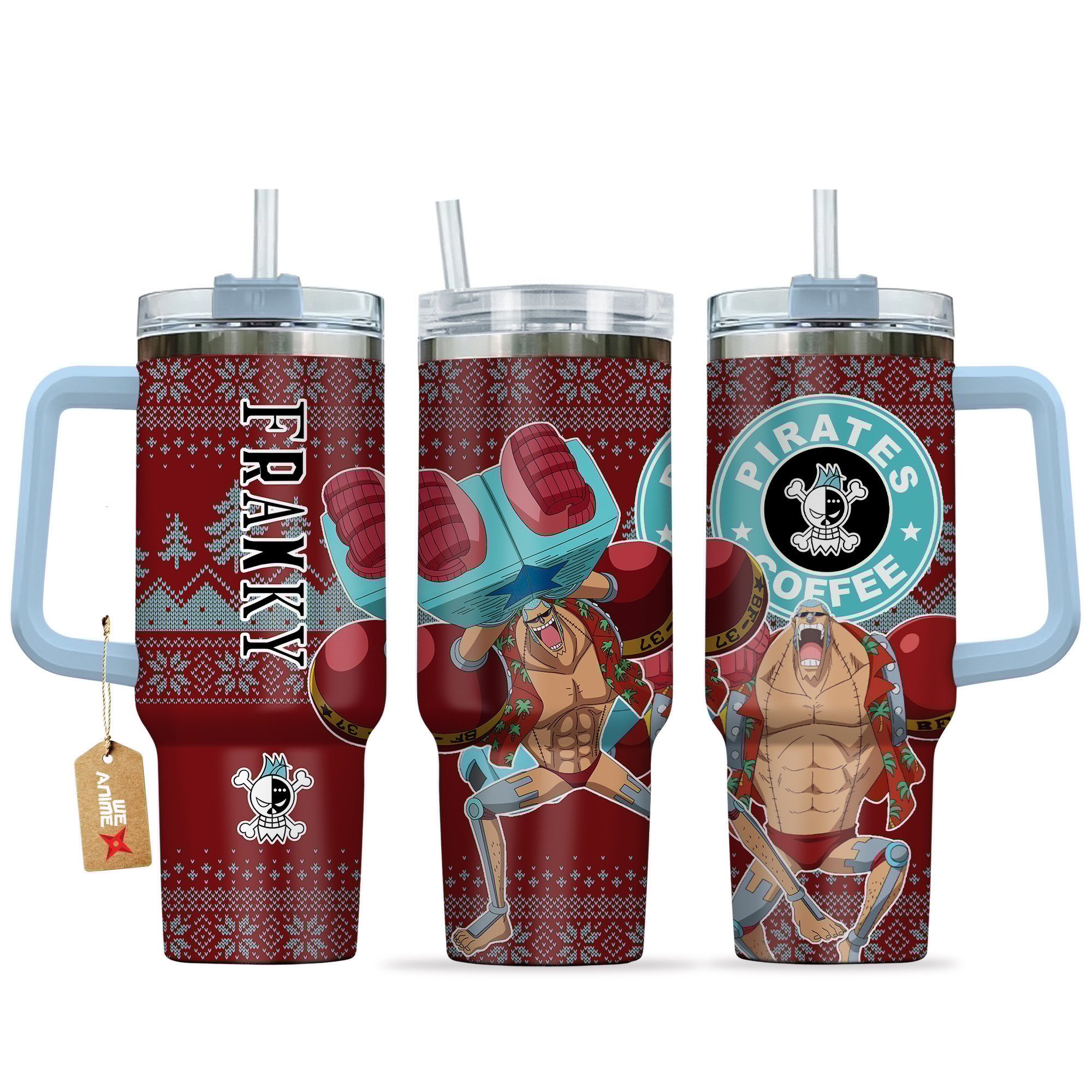 Franky One Piece Anime Custom Stanley Quencher 40oz Stainless Steel Tumbler With Handle