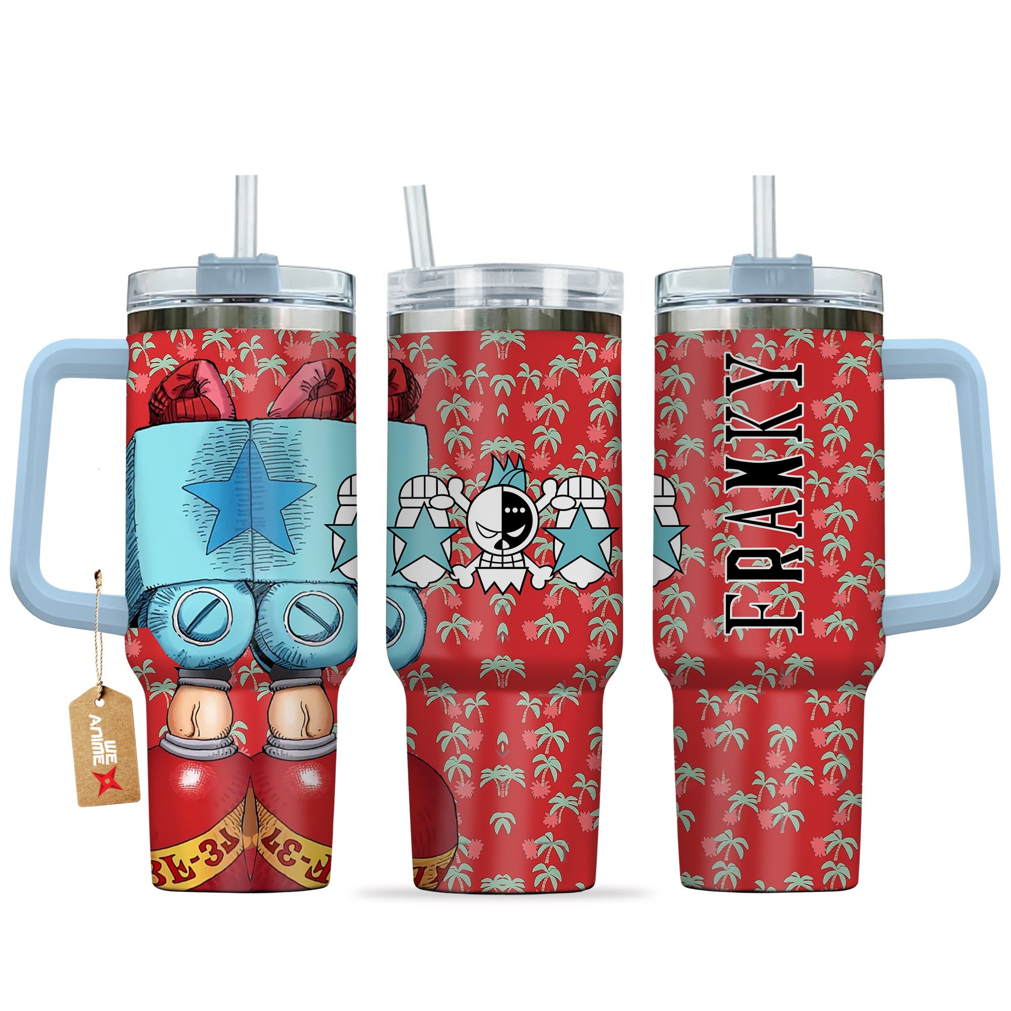Franky One Piece Anime Custom Stanley Quencher 40oz Stainless Steel Tumbler With Handle
