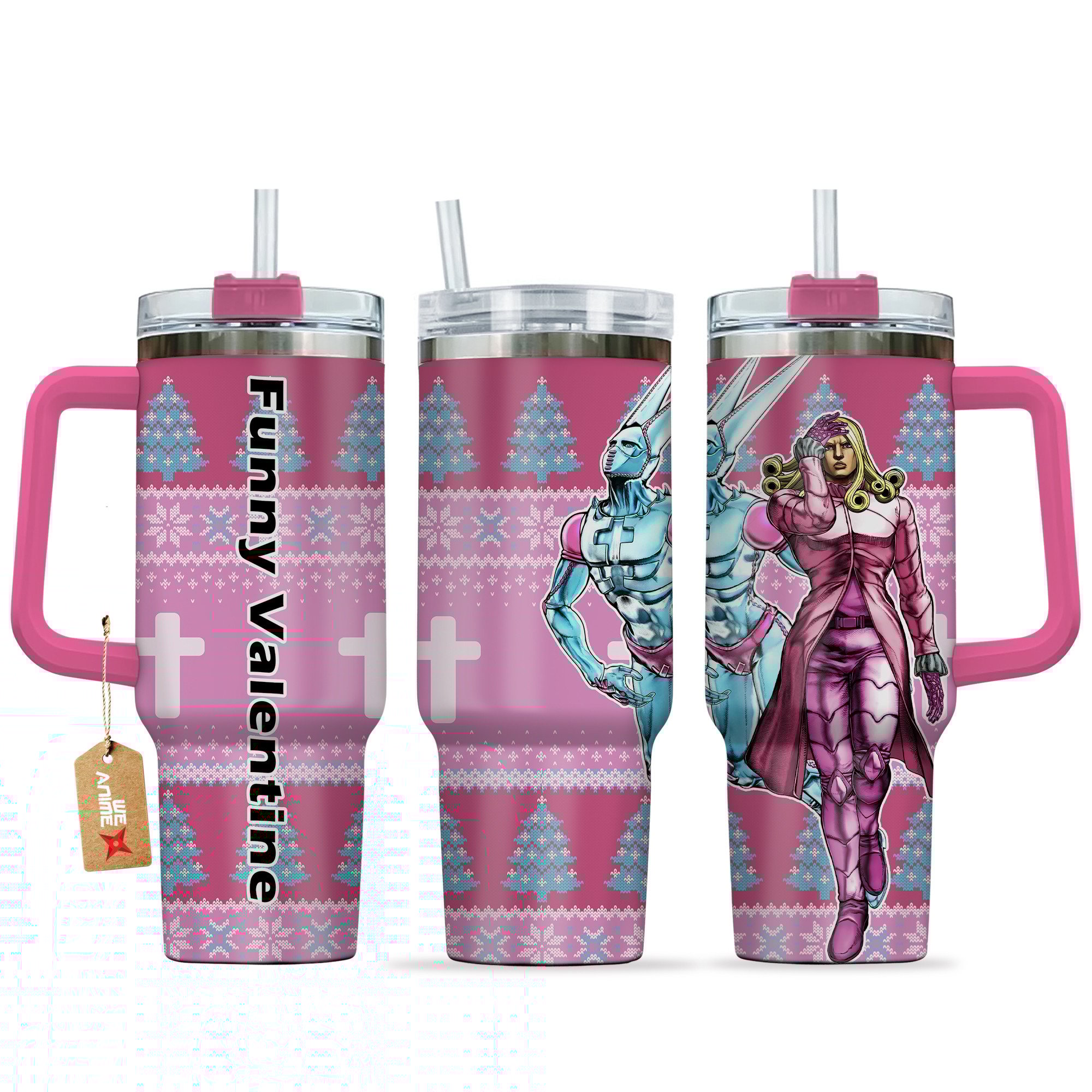 Funny Valentine JoJo's Bizarre Anime Custom Stanley Quencher 40oz Stainless Steel Tumbler With Handle