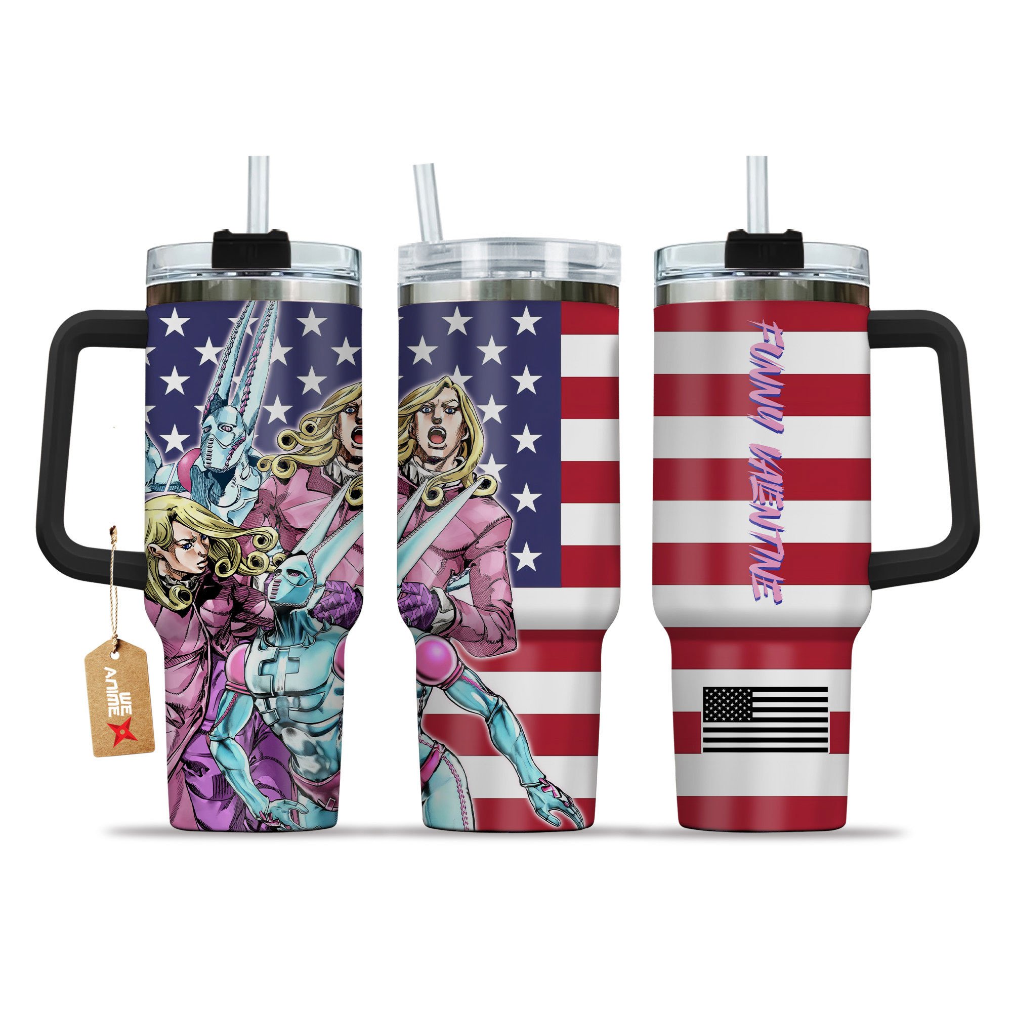 Funny Valentine JoJo's Bizarre Anime Custom Stanley Quencher 40oz Stainless Steel Tumbler With Handle