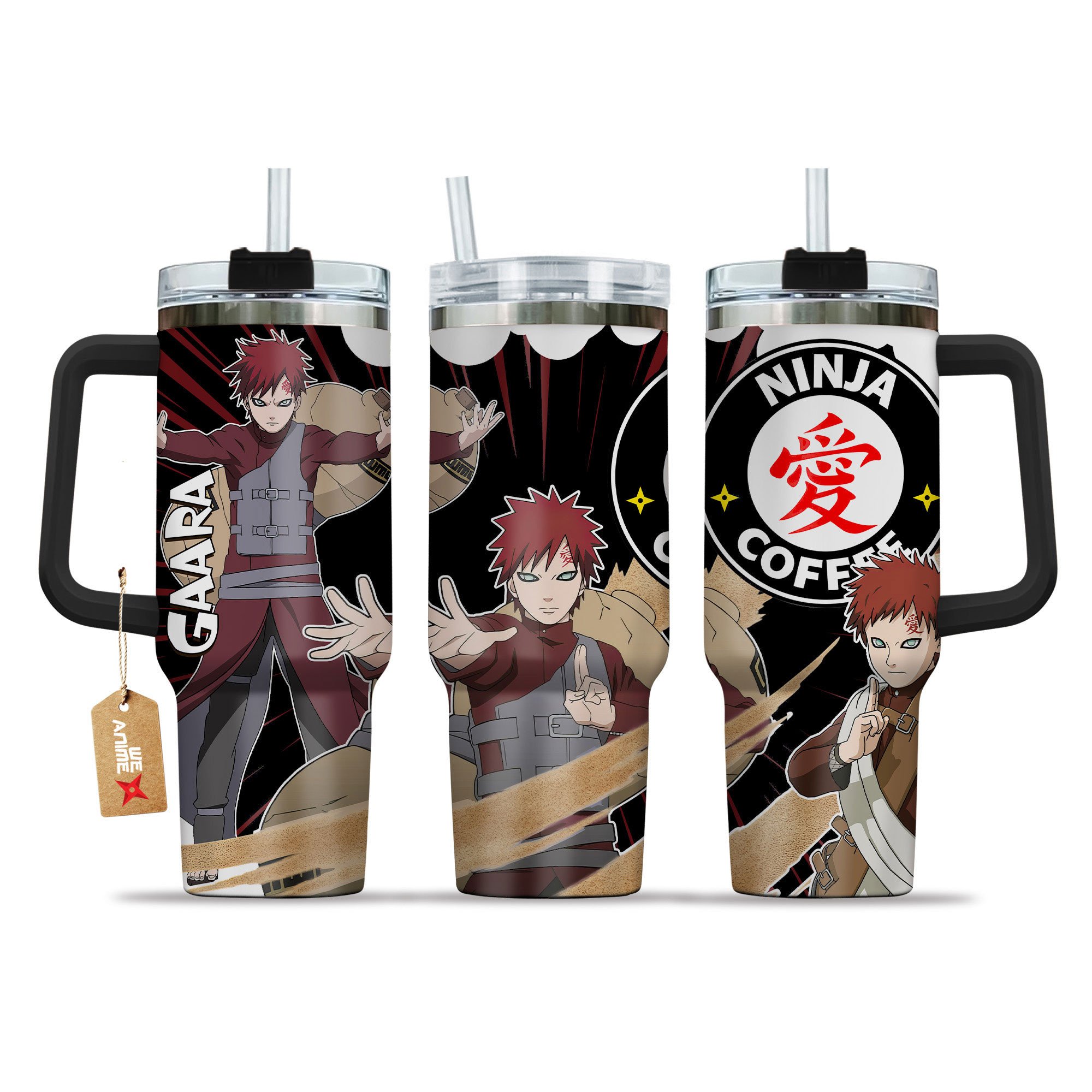 Gaara Naruto Anime Custom Stanley Quencher 40oz Stainless Steel Tumbler With Handle