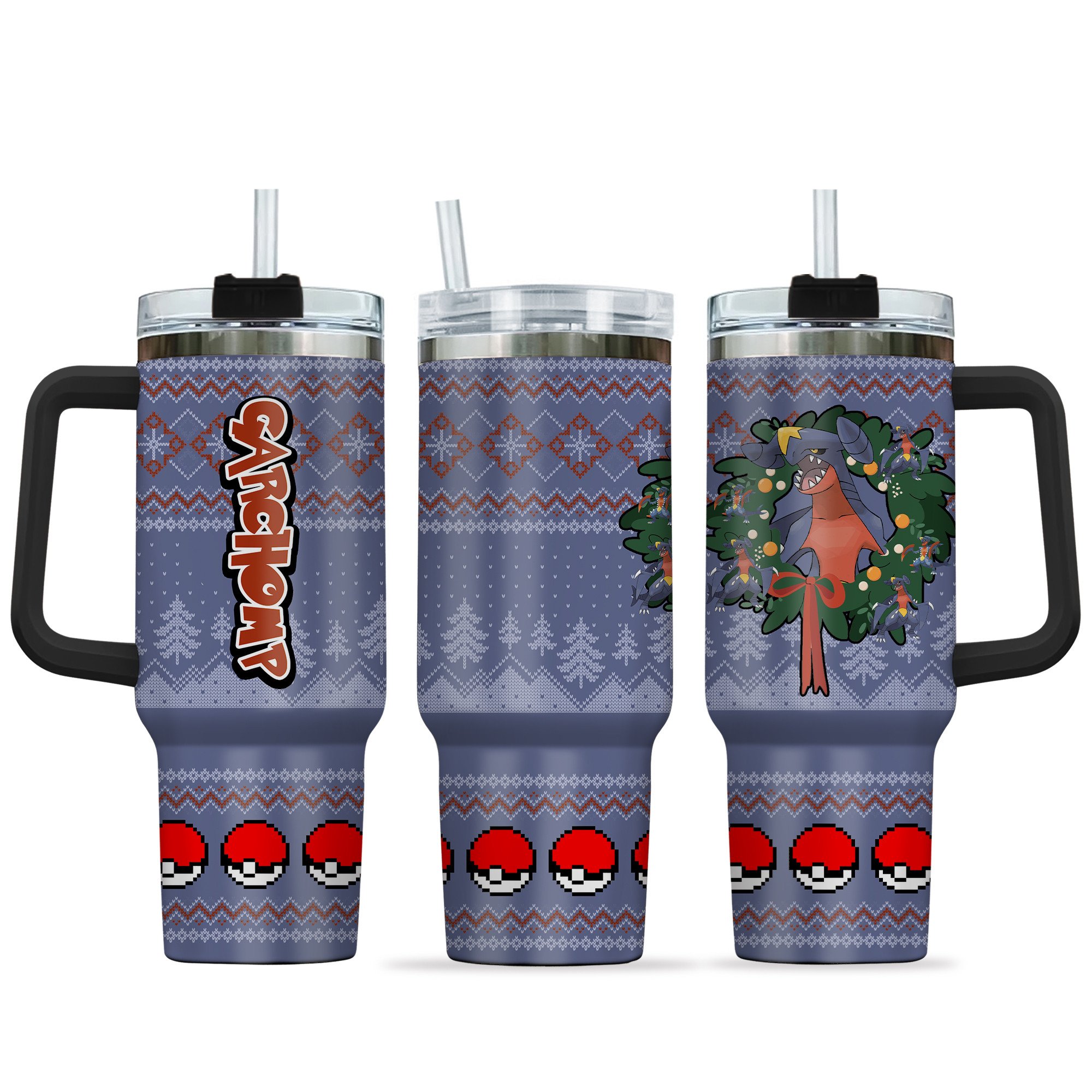 Garchomp Pokemon Anime Custom Stanley Quencher 40oz Stainless Steel Tumbler With Handle