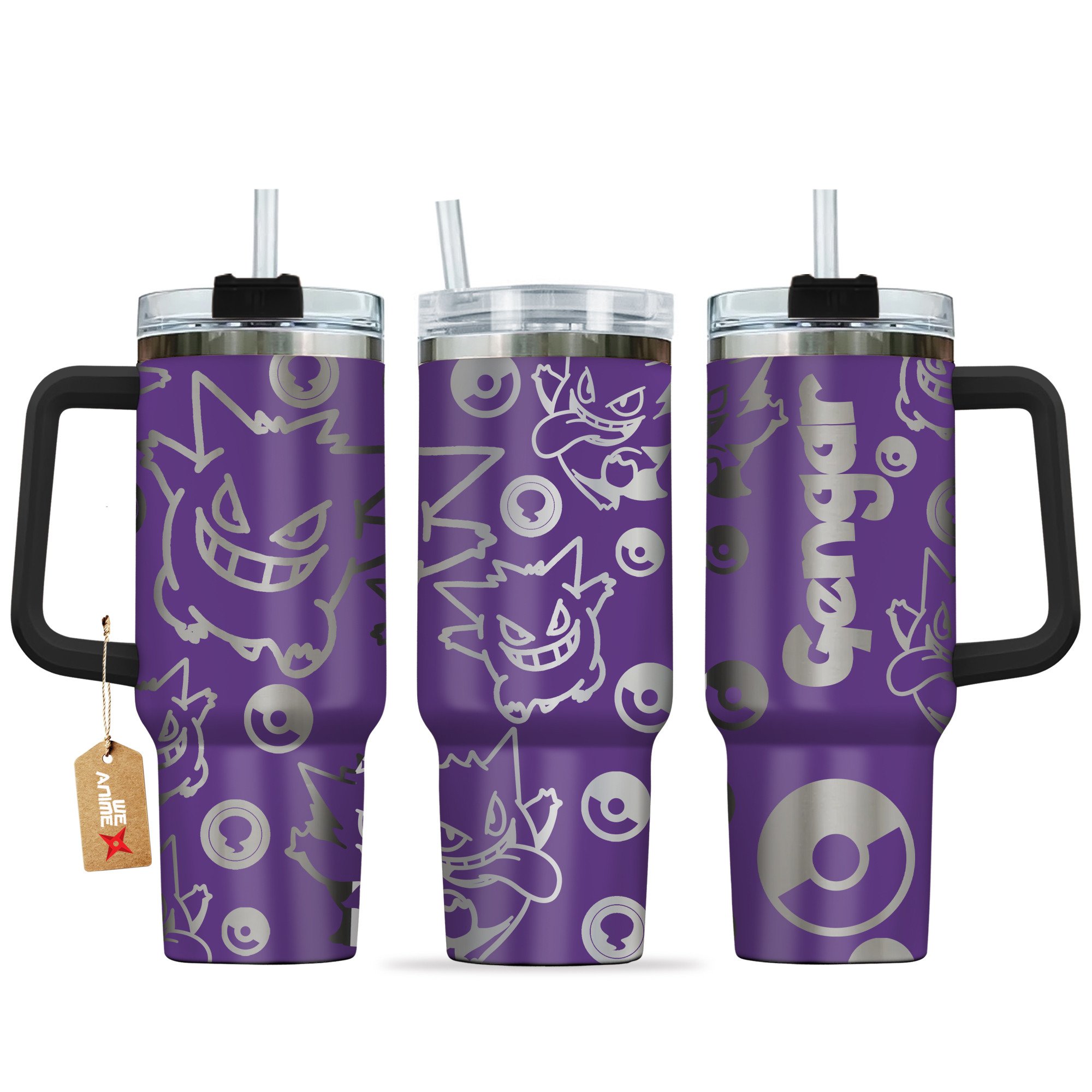 Gengar Pokemon Anime Custom Stanley Quencher 40oz Stainless Steel Tumbler With Handle