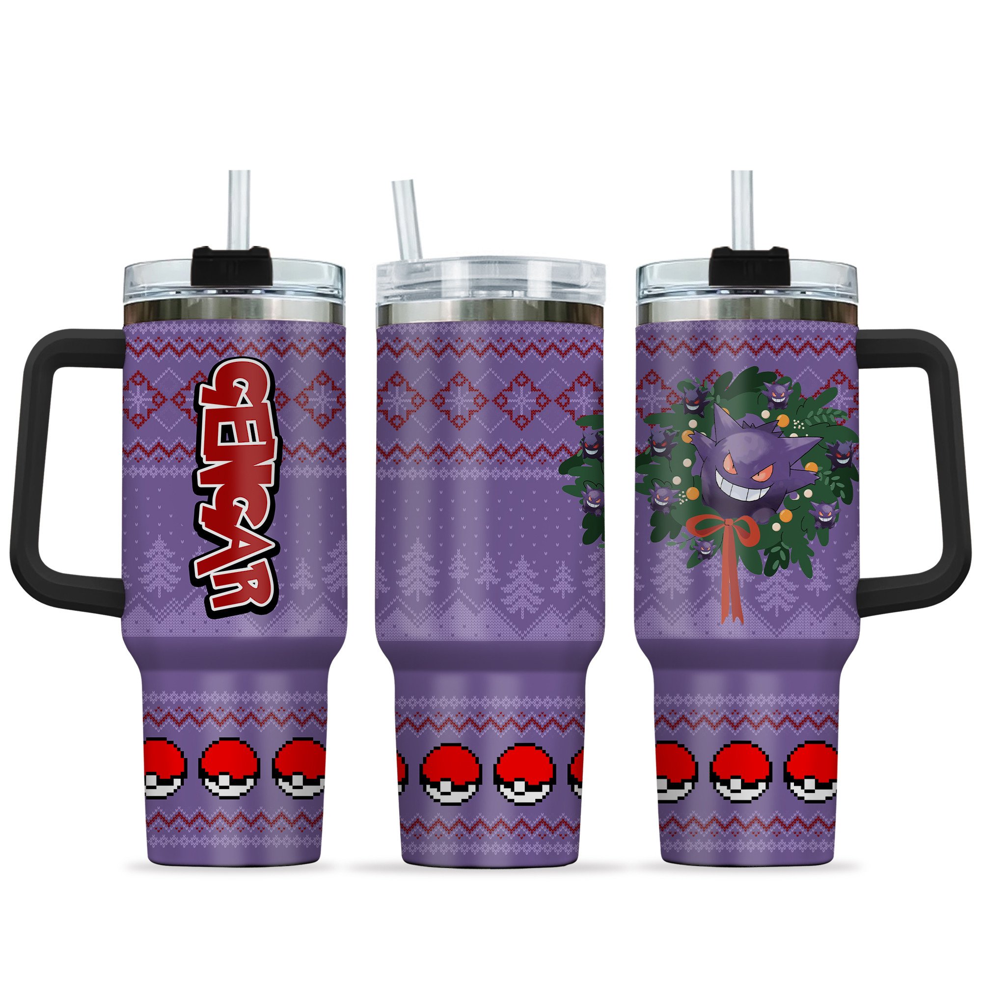 Gengar Pokemon Anime Custom Stanley Quencher 40oz Stainless Steel Tumbler With Handle