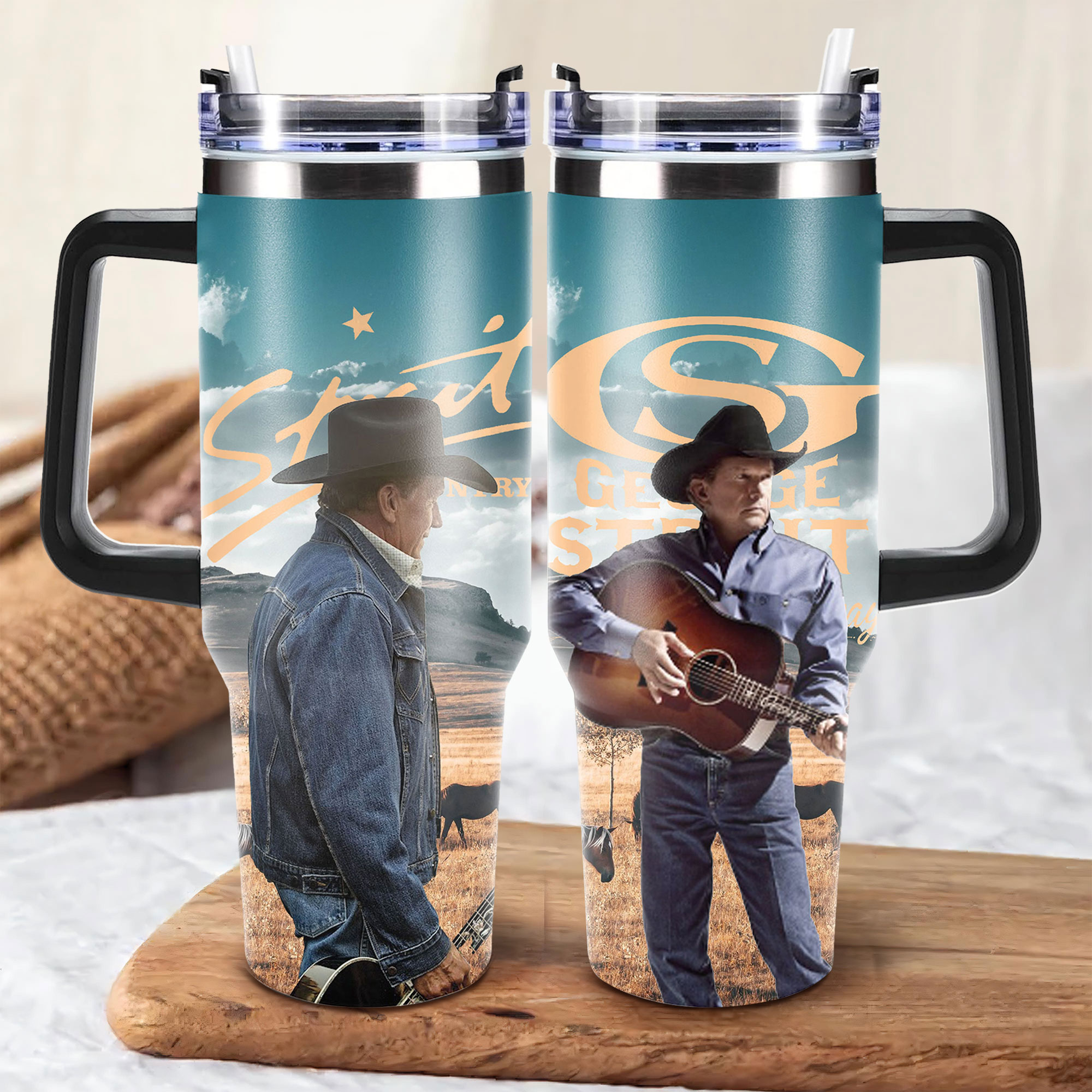 George Strait Music Custom Stanley Quencher 40oz Stainless Steel Tumbler With Handle