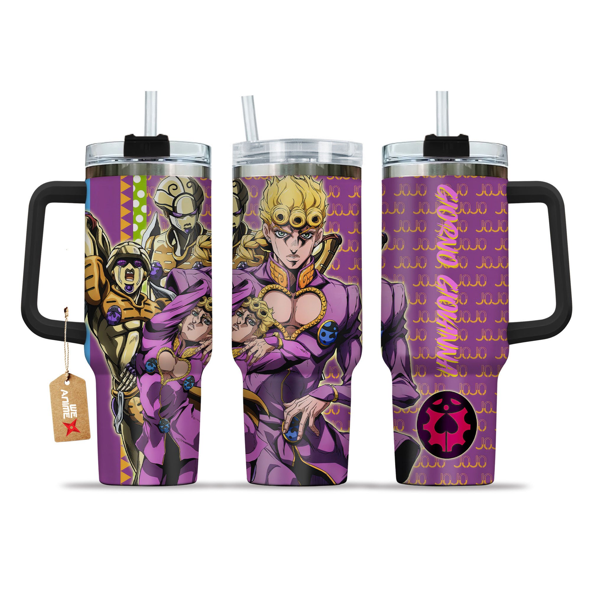 Giorno Giovanna JoJo's Bizarre Anime Custom Stanley Quencher 40oz Stainless Steel Tumbler With Handle