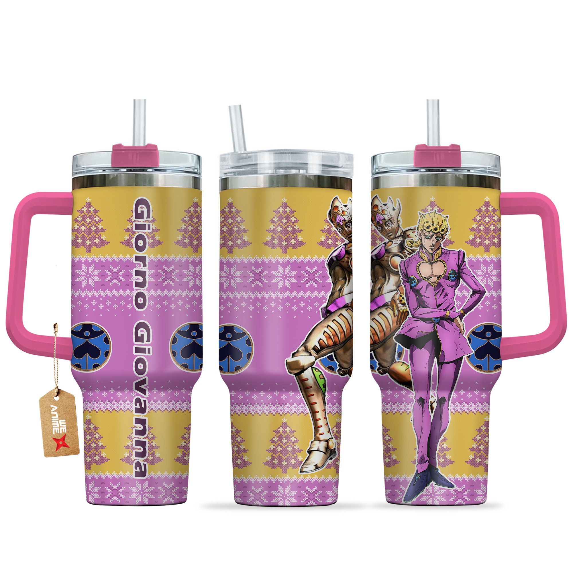 Giorno Giovanna JoJo's Bizarre Anime Custom Stanley Quencher 40oz Stainless Steel Tumbler With Handle