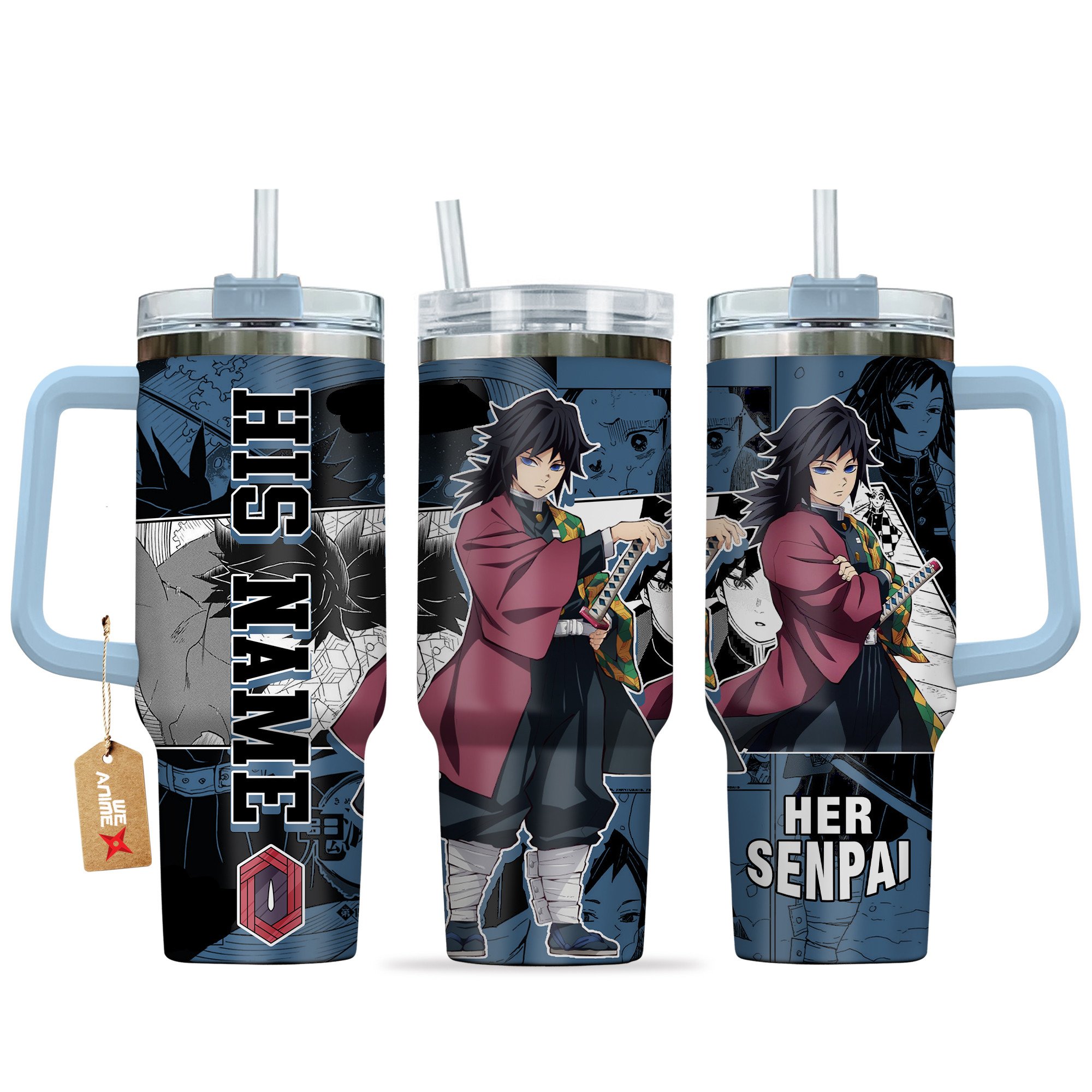 Giyu Tomioka Demon Slayer Anime Custom Stanley Quencher 40oz Stainless Steel Tumbler With Handle