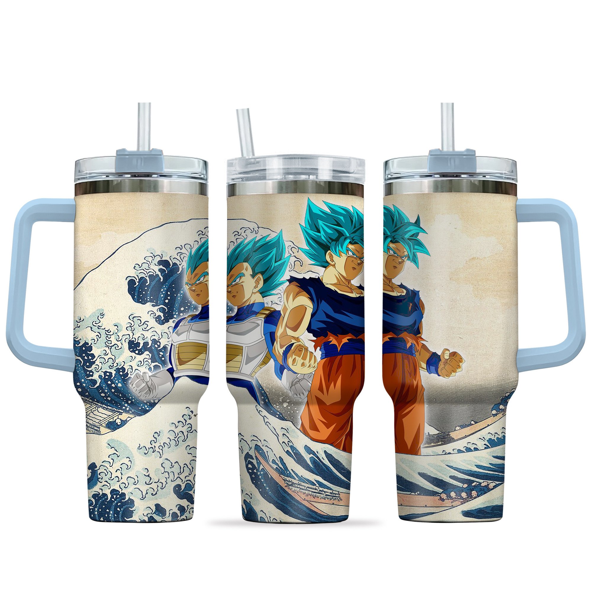 Goku Blue x Vegeta Blue Dragon Ball Anime Custom Stanley Quencher 40oz Stainless Steel Tumbler With Handle