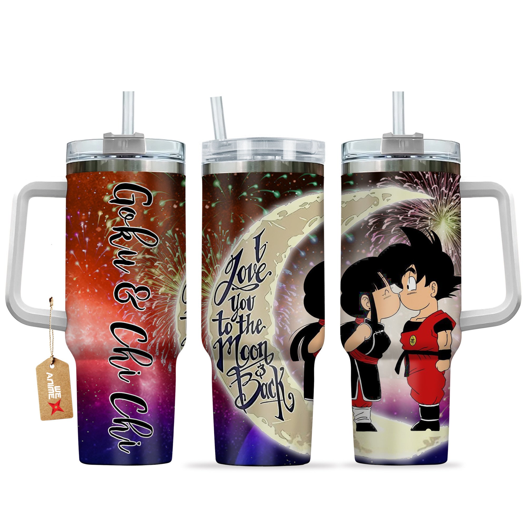 Goku & Chichi Dragon Ball Anime Valentine Custom Stanley Quencher 40oz Stainless Steel Tumbler With Handle