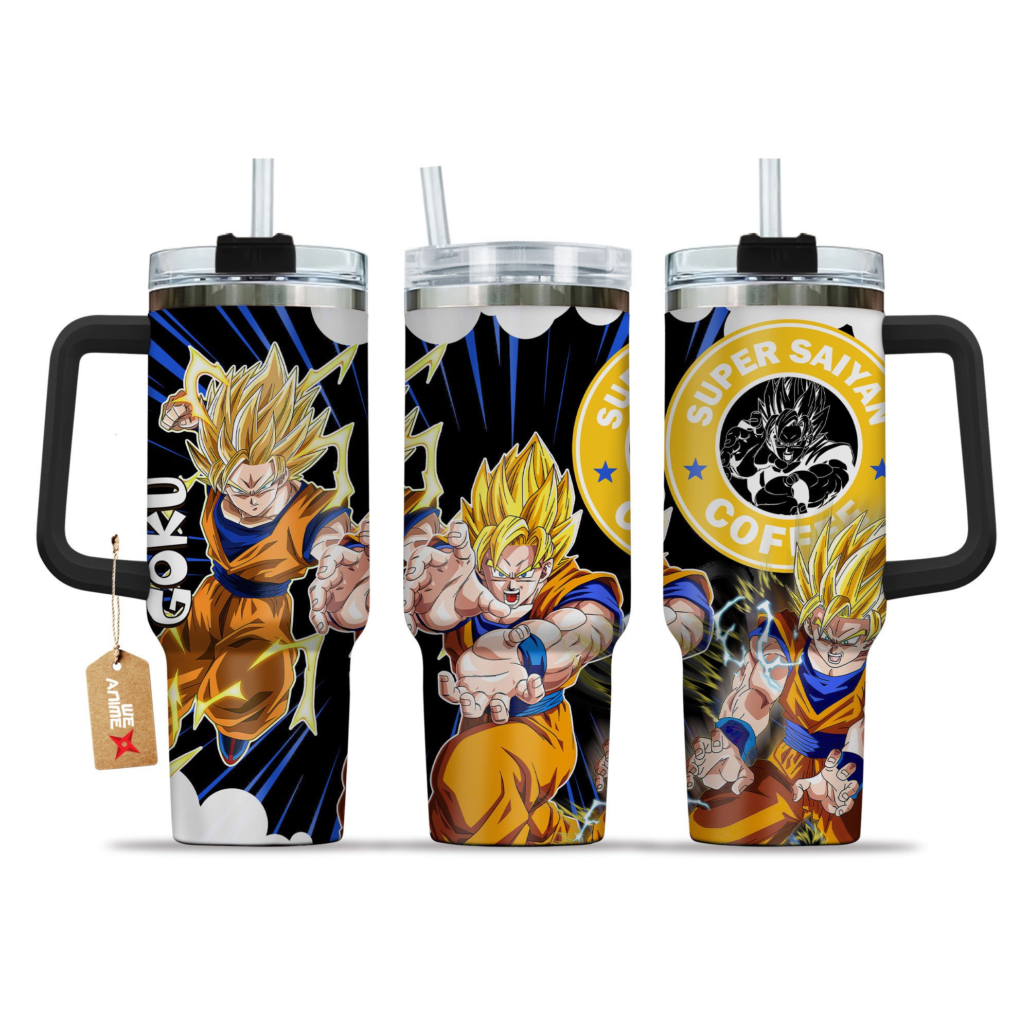 Goku Super Saiyan 2 Dragon Ball Anime Custom Stanley Quencher 40oz Stainless Steel Tumbler With Handle