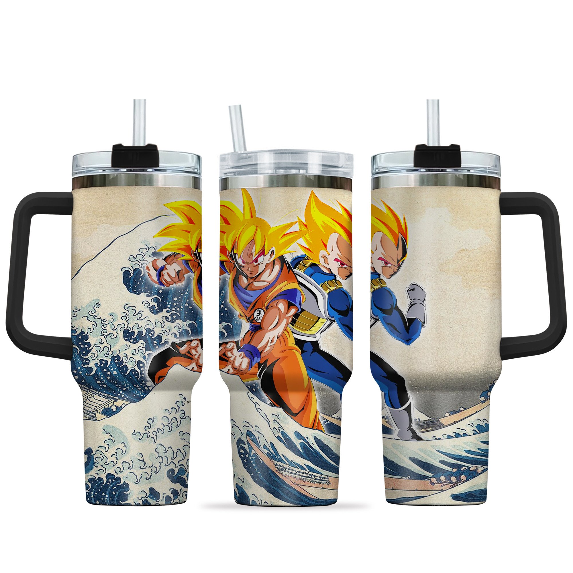 Goku Super Saiyan x Vegeta Super Saiyan Dragon Ball Anime Custom Stanley Quencher 40oz Stainless Steel Tumbler With Handle