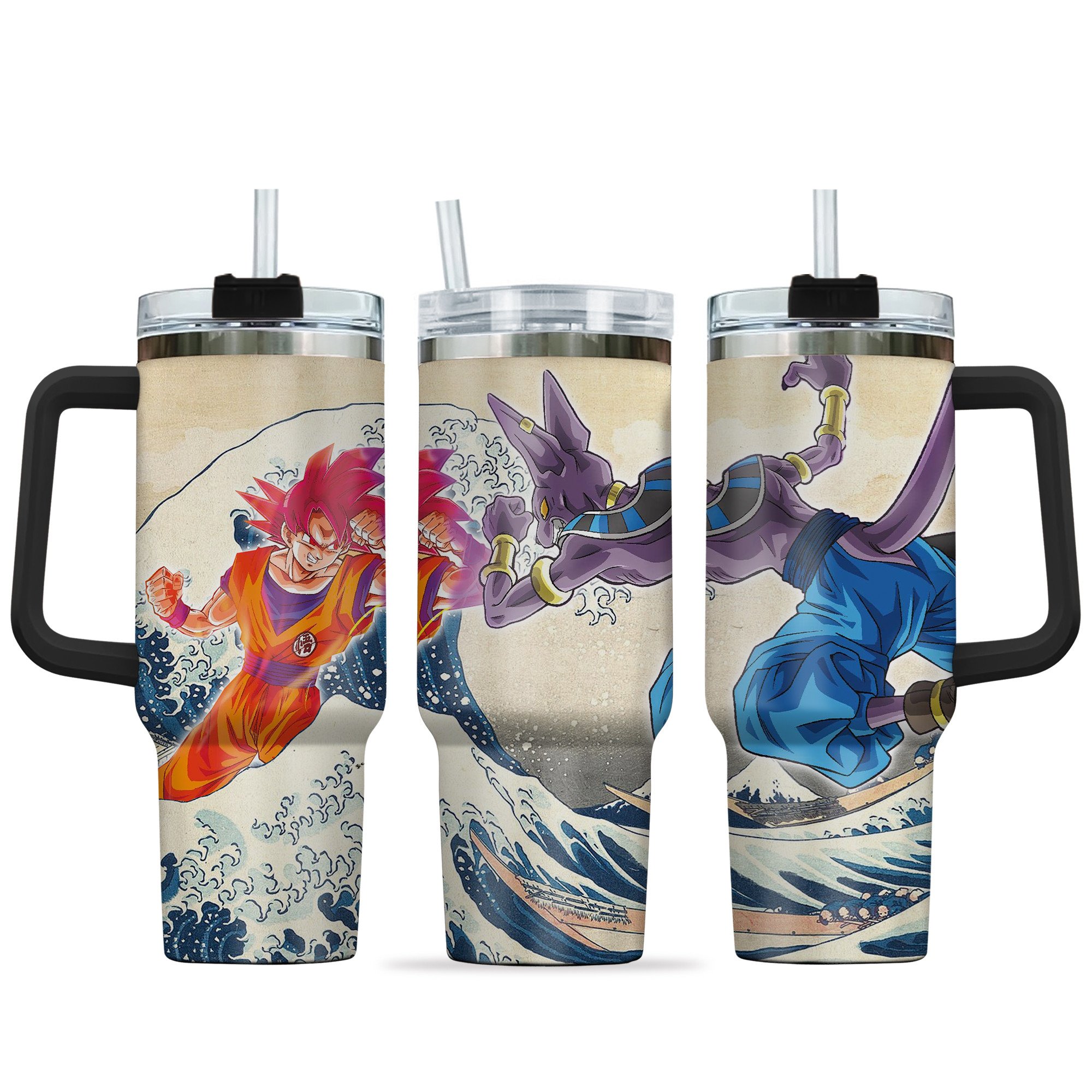 Goku x Beerus Dragon Ball Anime Custom Stanley Quencher 40oz Stainless Steel Tumbler With Handle