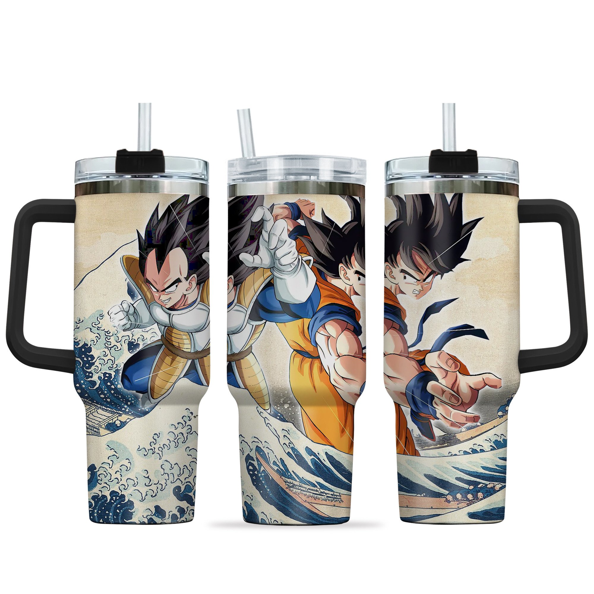 Goku x Vegeta Dragon Ball Anime Custom Stanley Quencher 40oz Stainless Steel Tumbler With Handle