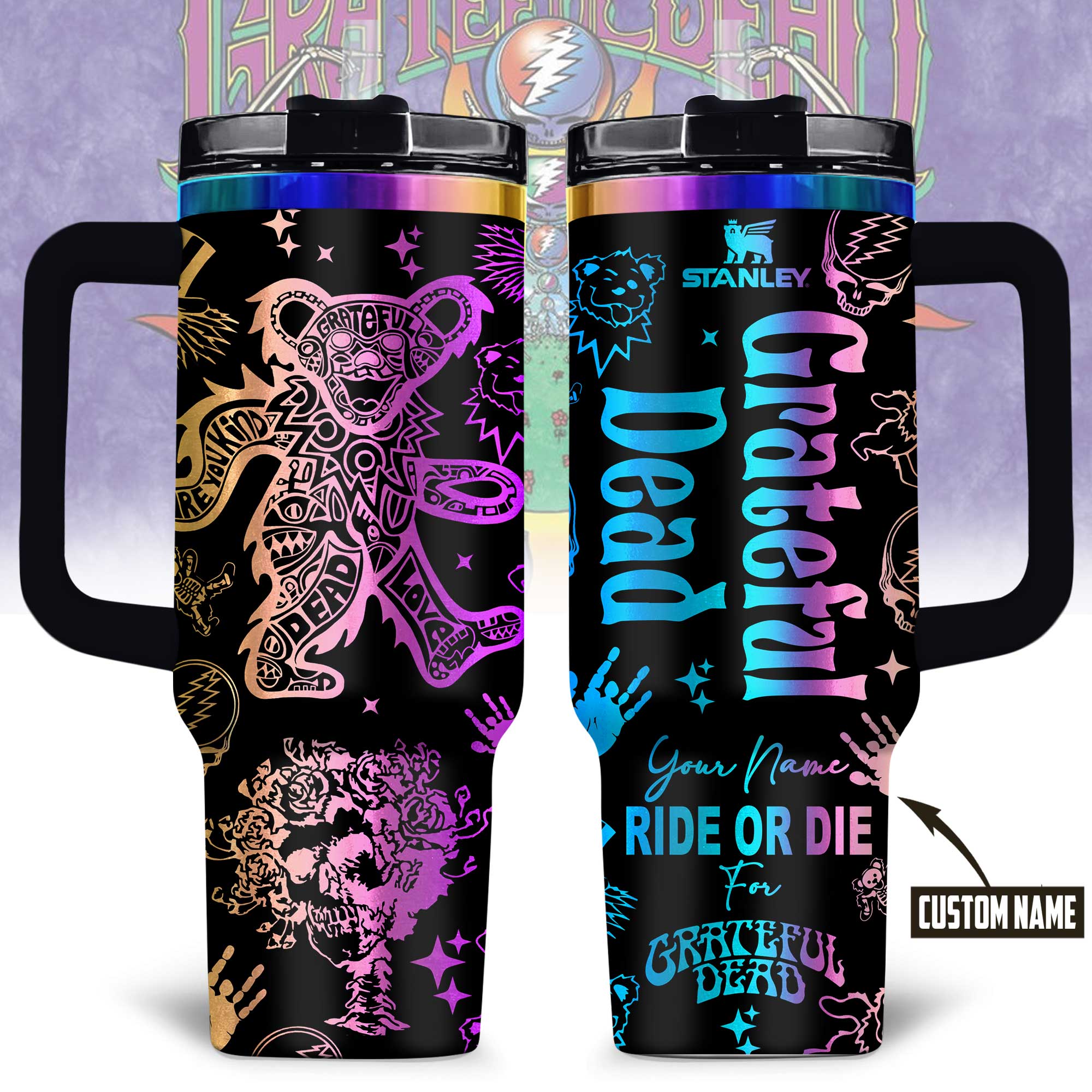 Grateful Dead Music Custom Stanley Quencher 40oz Stainless Steel Tumbler With Handle