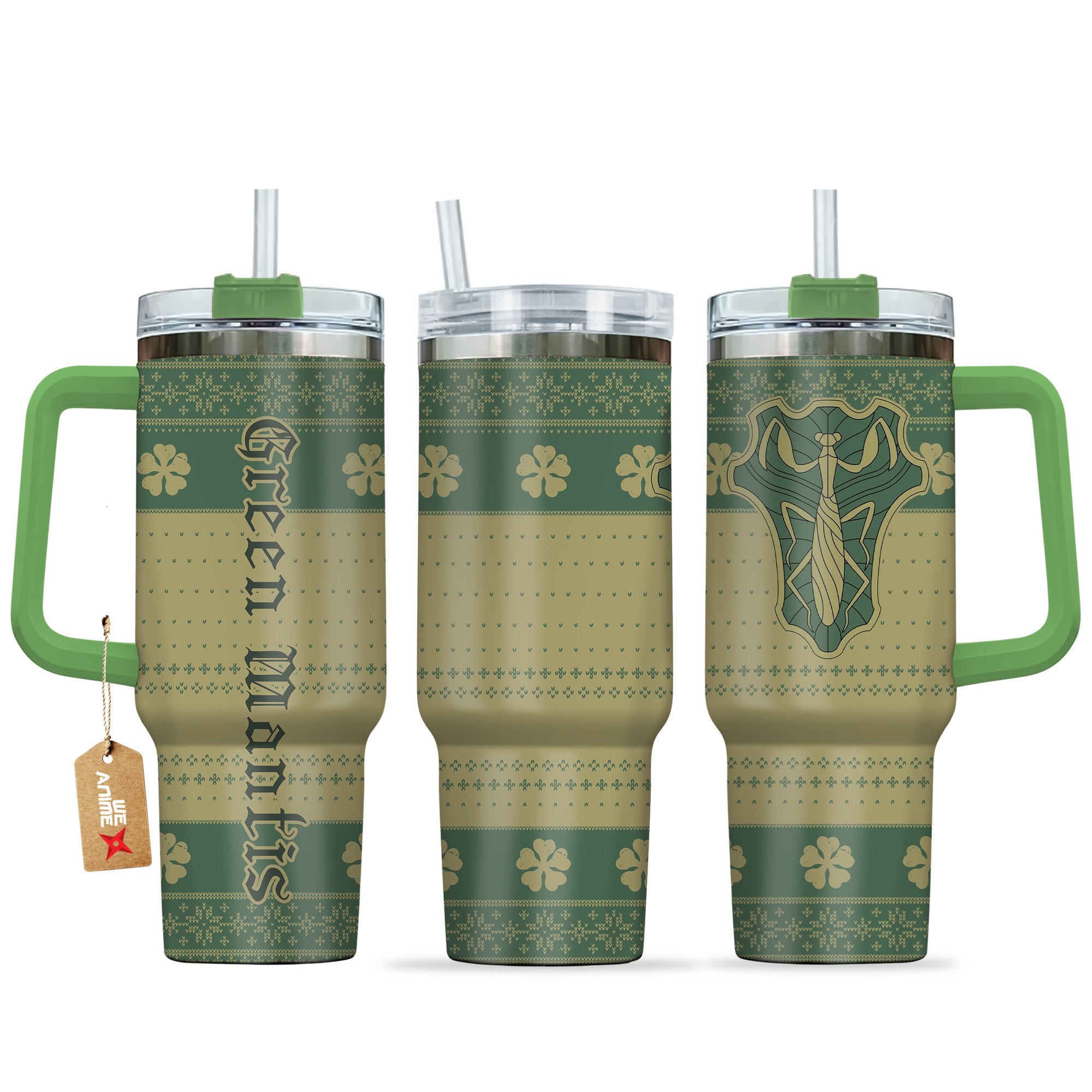 Green Mantis Black Clover Anime Custom Stanley Quencher 40oz Stainless Steel Tumbler With Handle