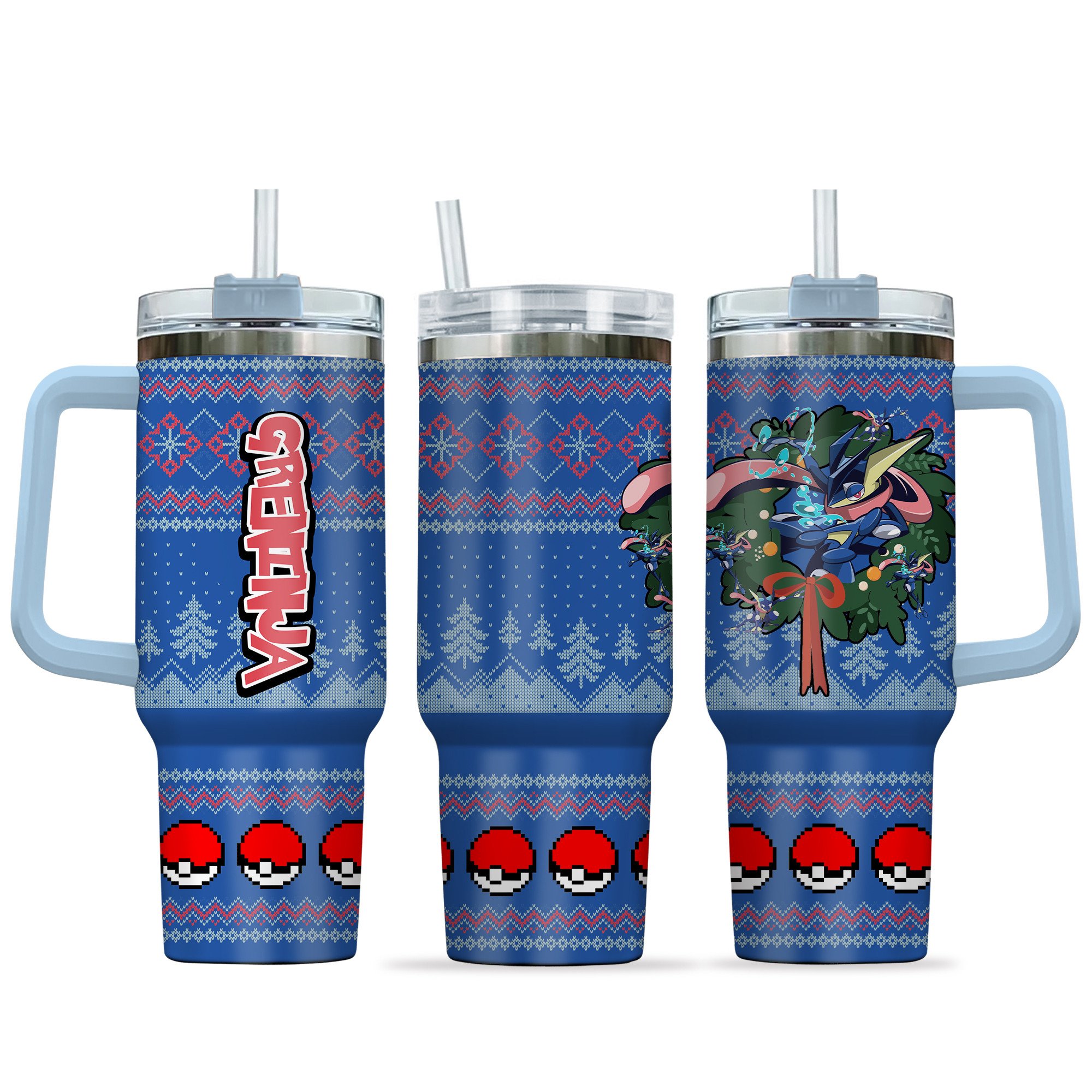 Greninja Pokemon Anime Custom Stanley Quencher 40oz Stainless Steel Tumbler With Handle