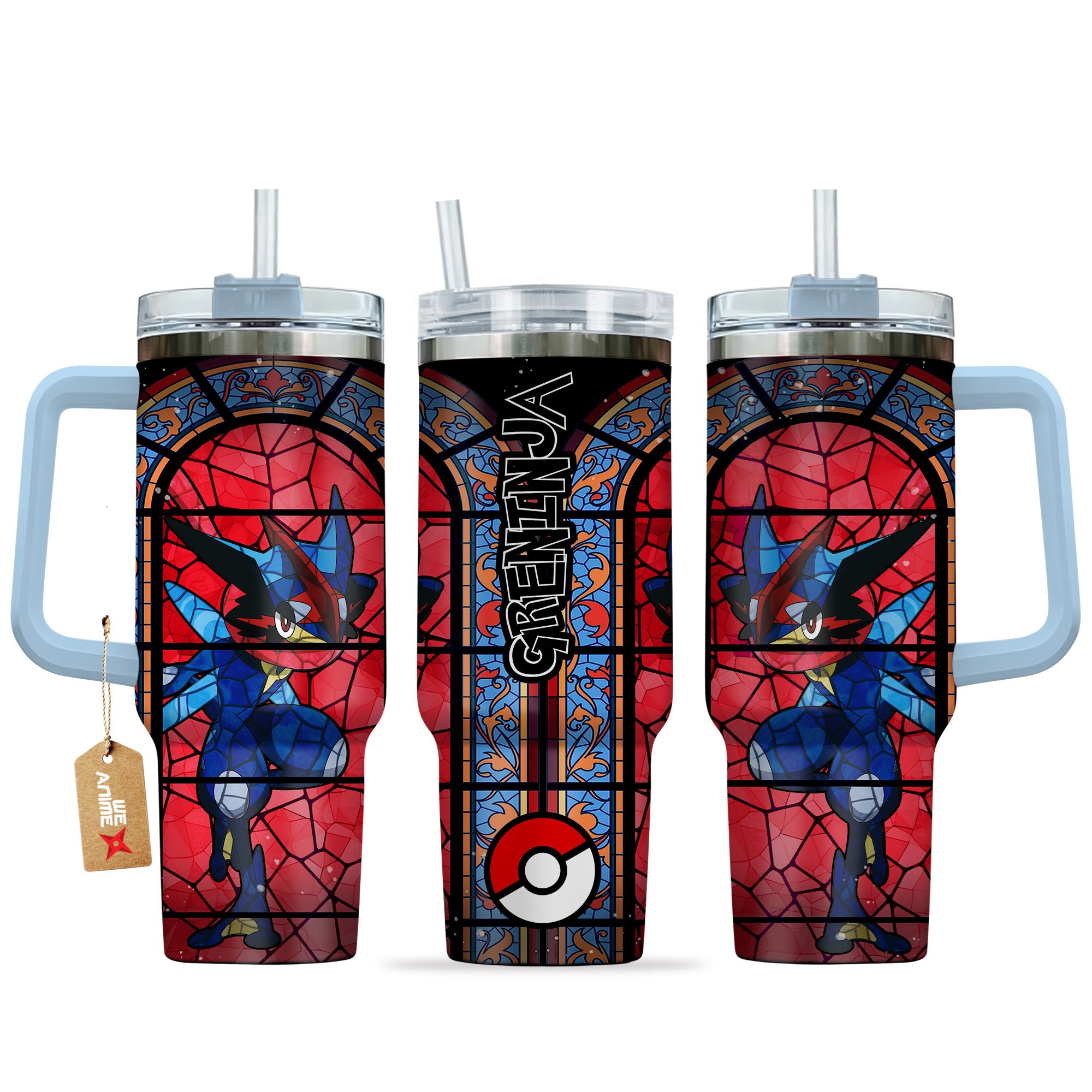 Greninja Pokemon Anime Custom Stanley Quencher 40oz Stainless Steel Tumbler With Handle
