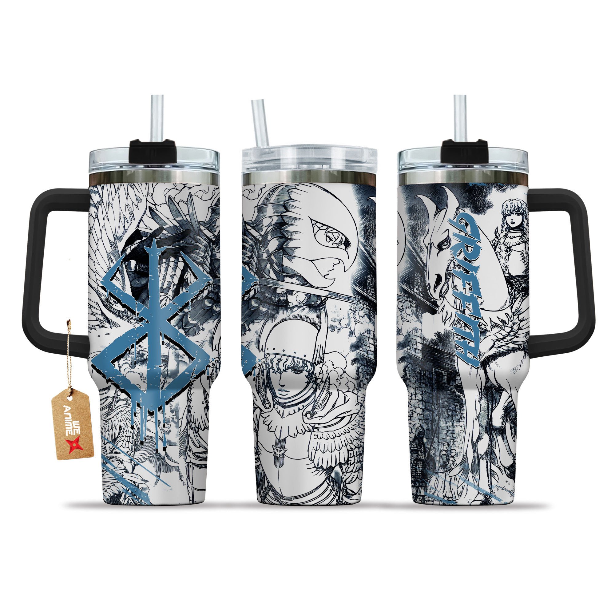 Griffith Berserk Anime Custom Stanley Quencher 40oz Stainless Steel Tumbler With Handle