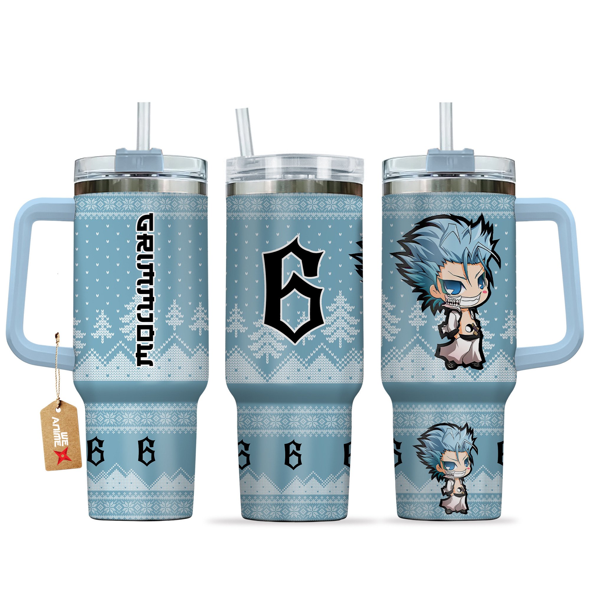 Grimmjow Jaegerjaquez Bleach Anime Custom Stanley Quencher 40oz Stainless Steel Tumbler With Handle