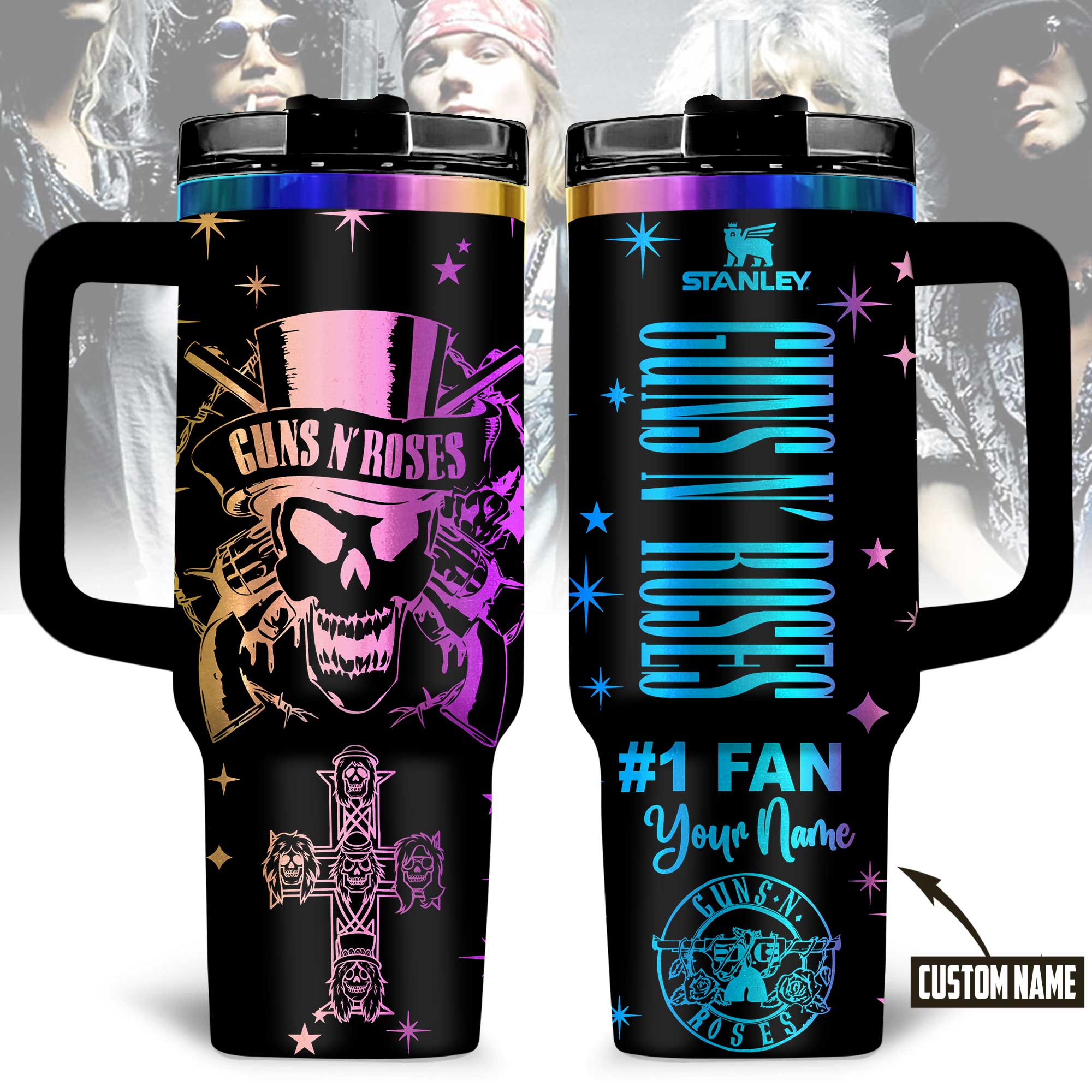 Guns Nâ€™ Roses Music Custom Stanley Quencher 40oz Stainless Steel Tumbler With Handle