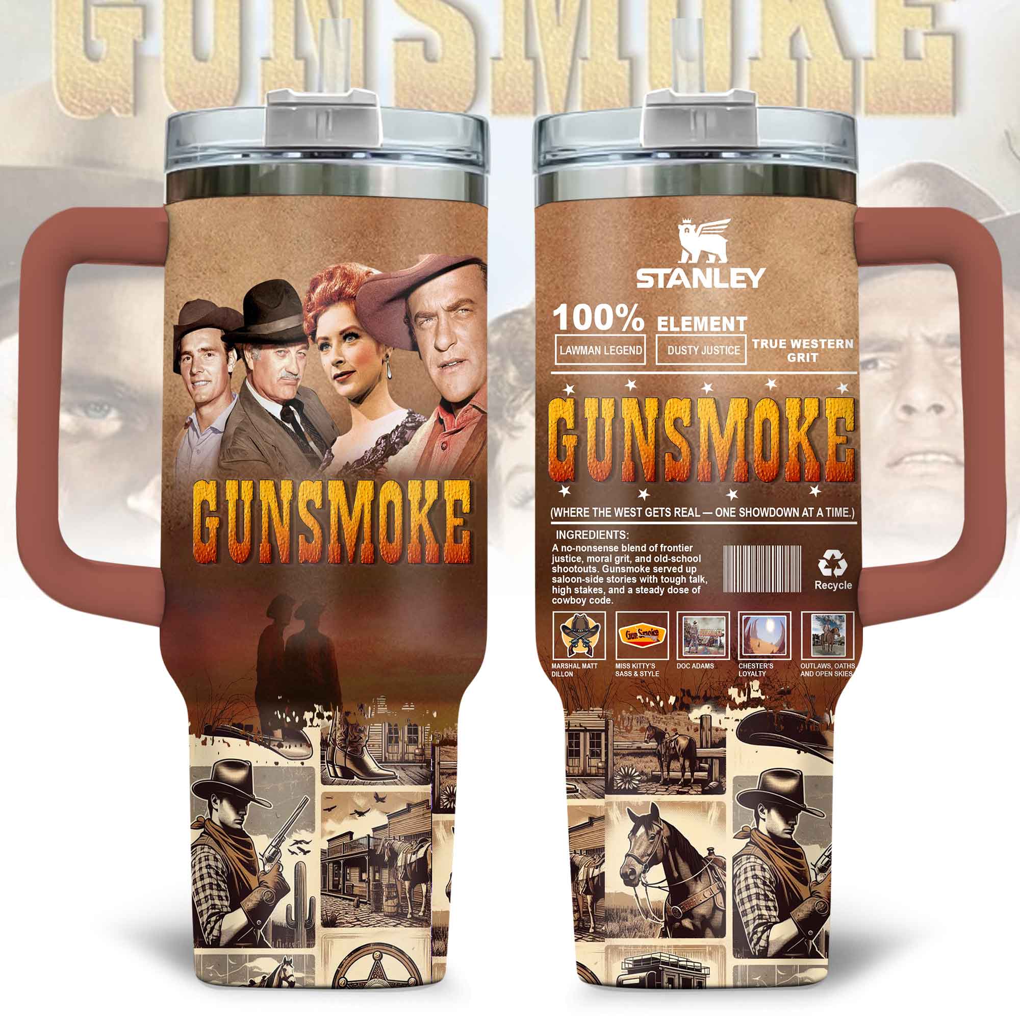 Gunsmoke TV Series Custom Stanley Quencher 40oz Stainless Steel Tumbler With Handle