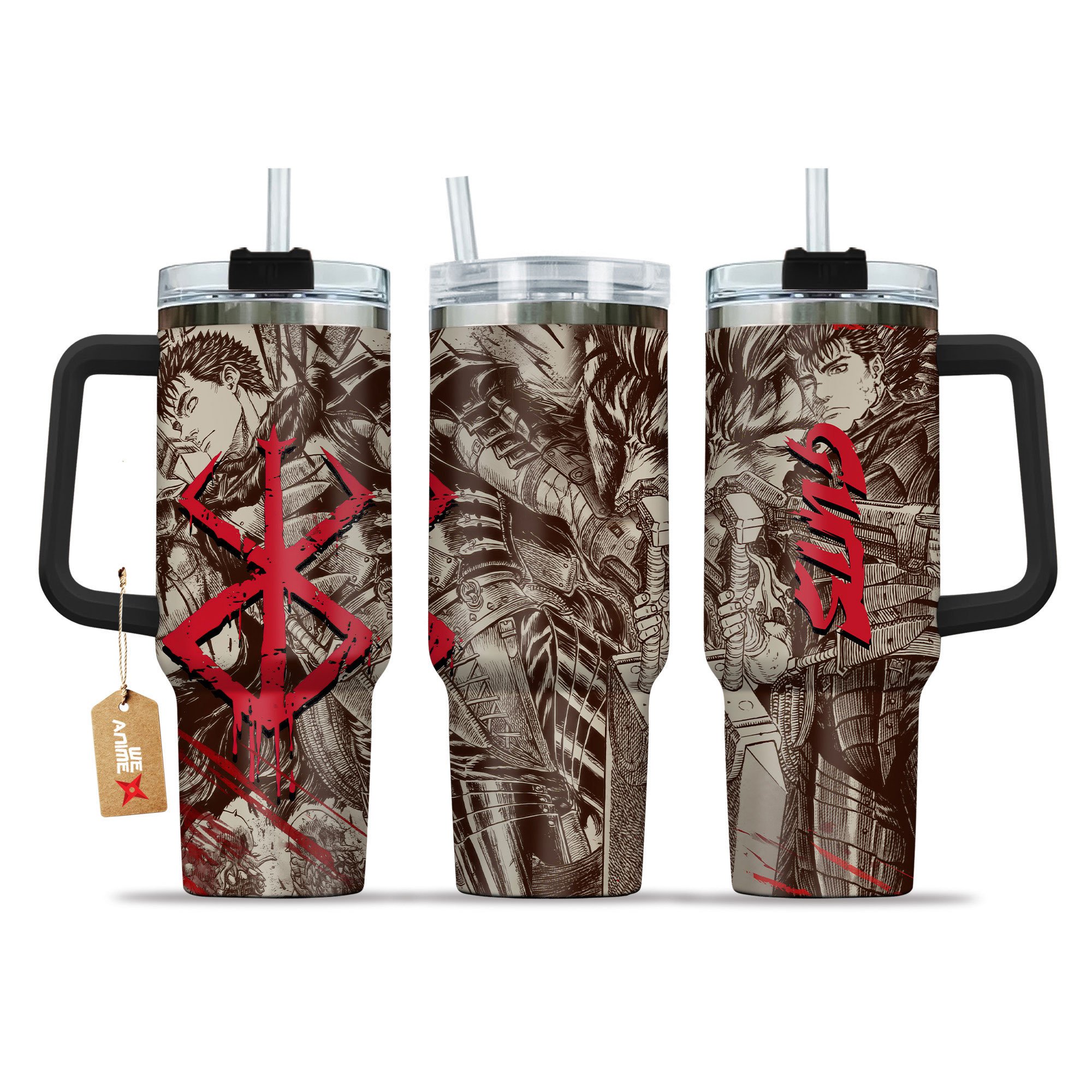 Guts Berserk Anime Custom Stanley Quencher 40oz Stainless Steel Tumbler With Handle
