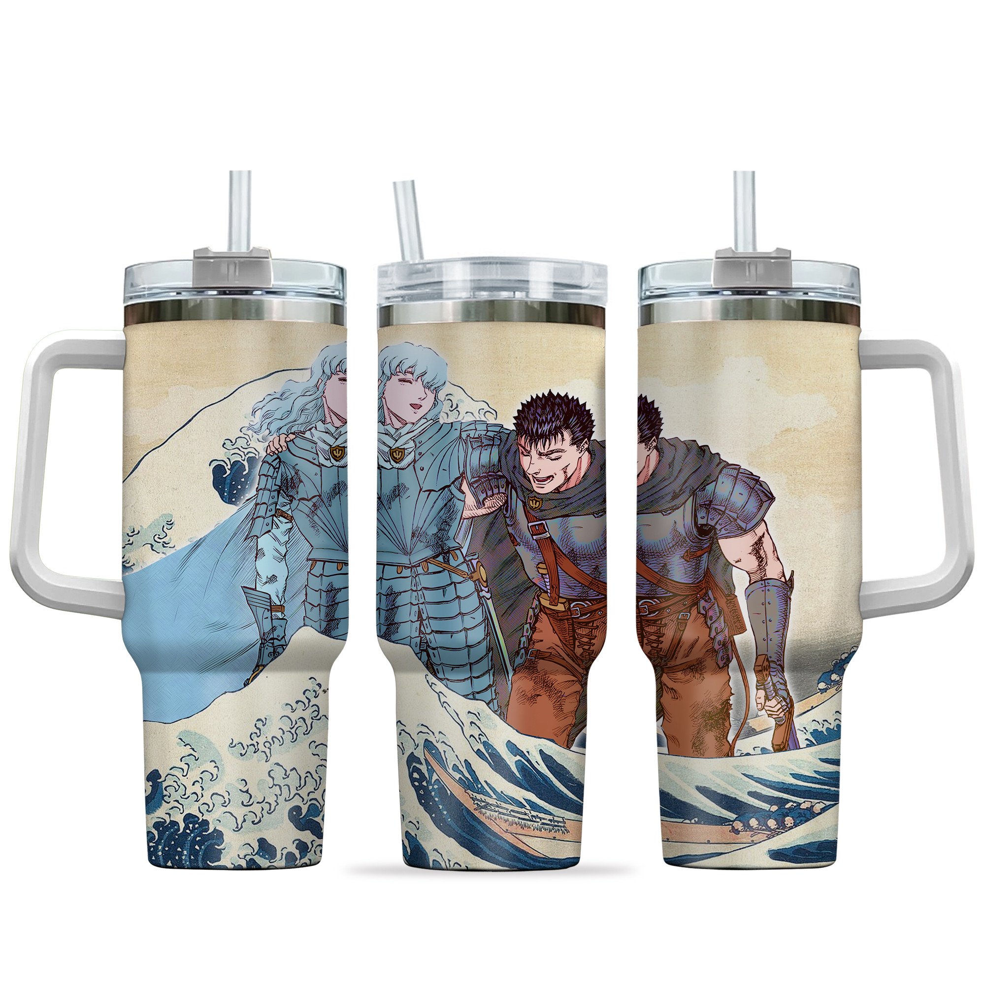 Guts x Griffith Anime Custom Stanley Quencher 40oz Stainless Steel Tumbler With Handle