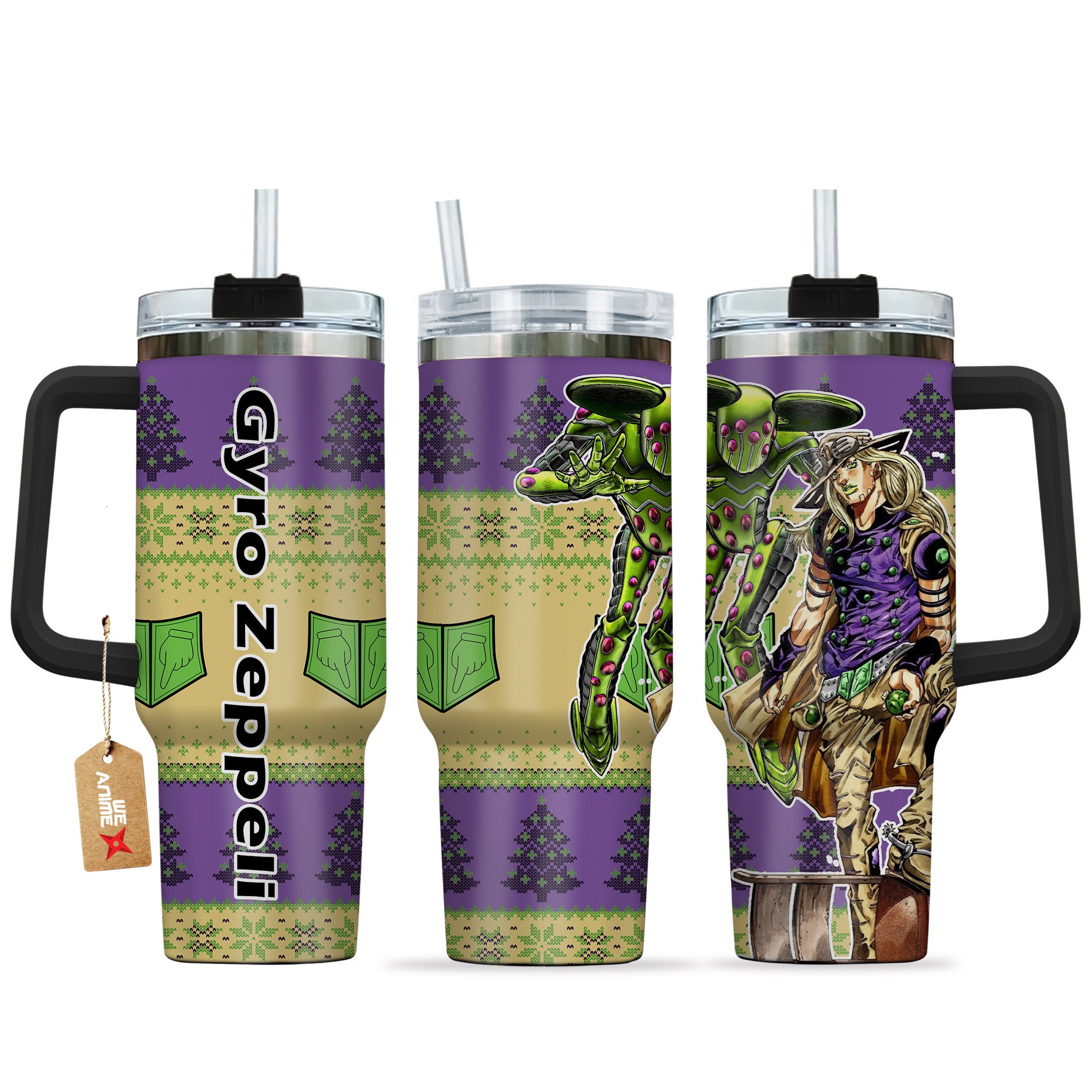 Gyro Zeppeli JoJo's Bizarre Anime Custom Stanley Quencher 40oz Stainless Steel Tumbler With Handle