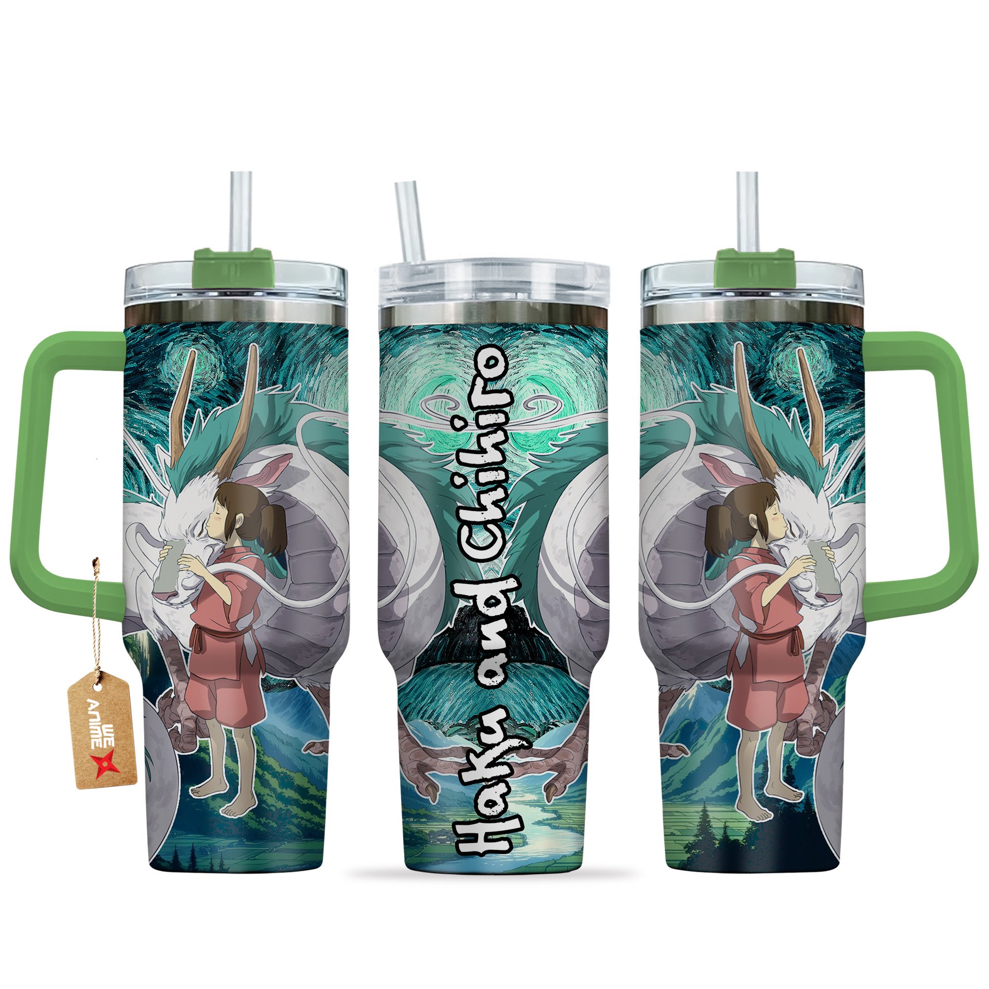 Haku and Chihiro Spirited Away Anime Custom Stanley Quencher 40oz Stainless Steel Tumbler With Handle