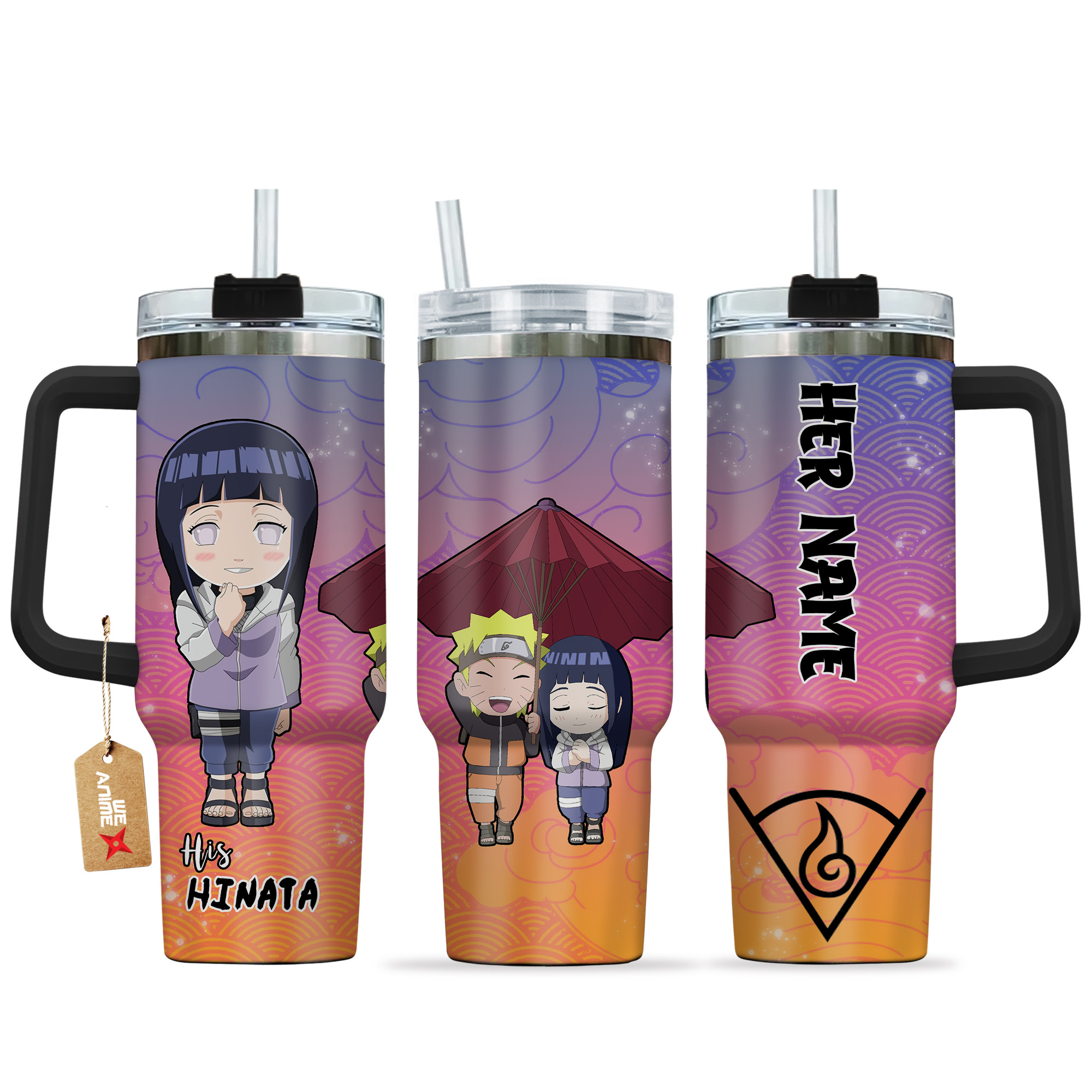 Hinata Hyuga Naruto Anime Valentine Custom Stanley Quencher 40oz Stainless Steel Tumbler With Handle