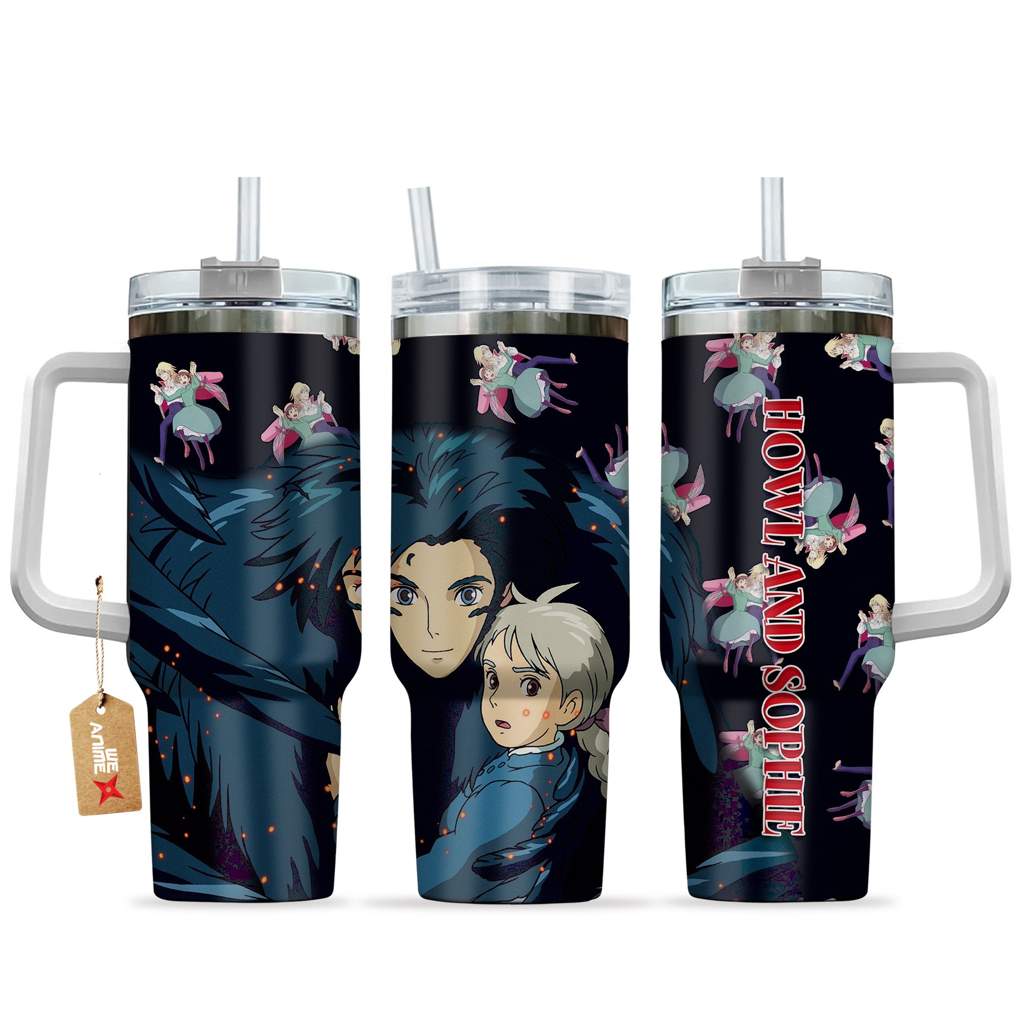 Howl and Sophie Howl's Moving Castle Anime Custom Stanley Quencher 40oz Stainless Steel Tumbler With Handle