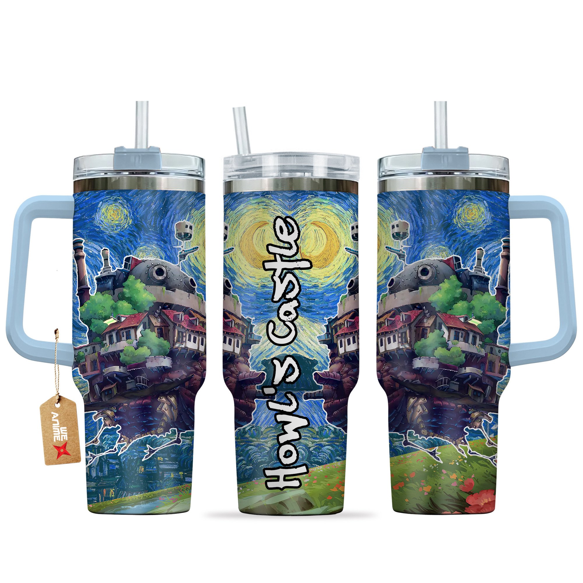 Howl's Moving Castle Anime Custom Stanley Quencher 40oz Stainless Steel Tumbler With Handle