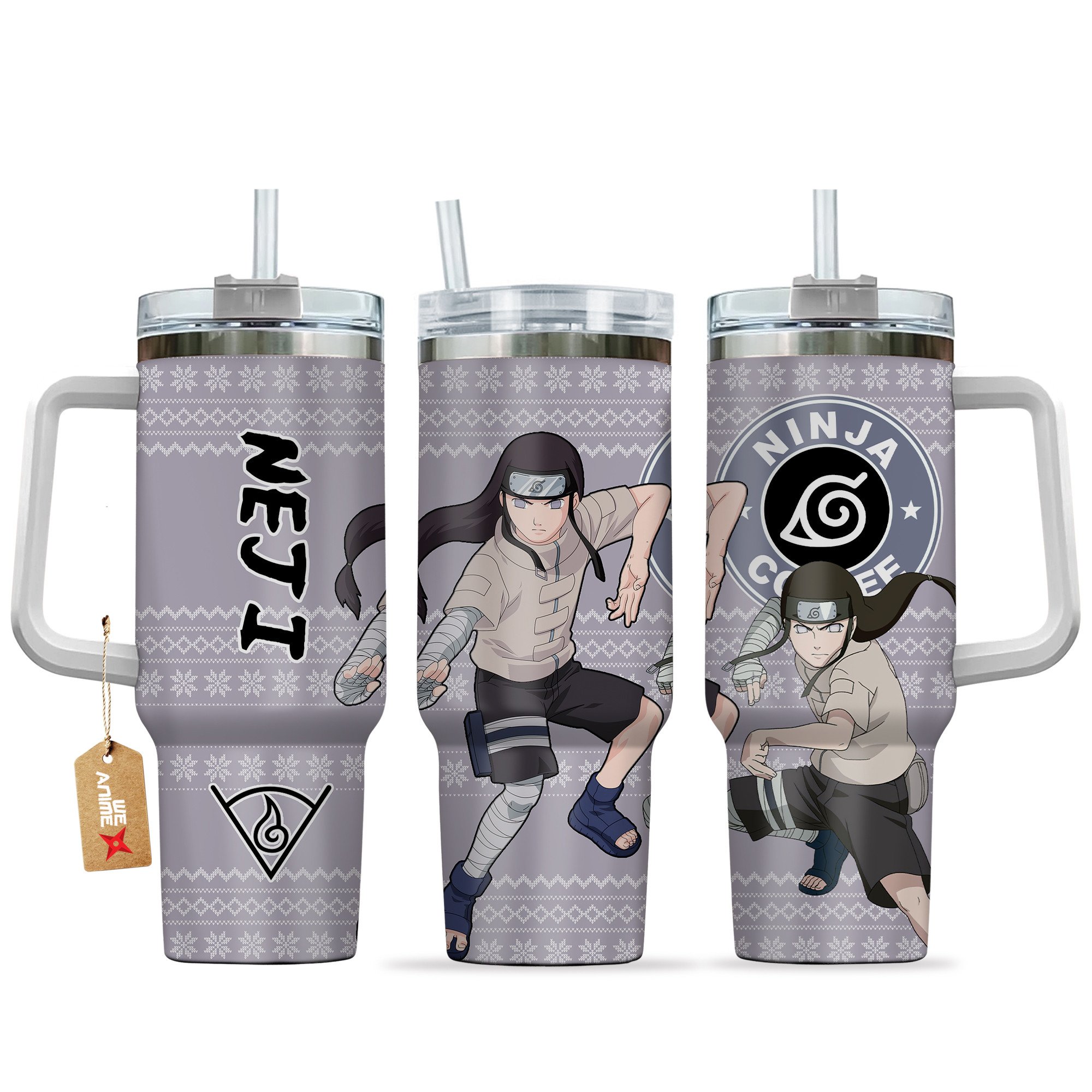 Hyuga Neji Naruto Anime Custom Stanley Quencher 40oz Stainless Steel Tumbler With Handle