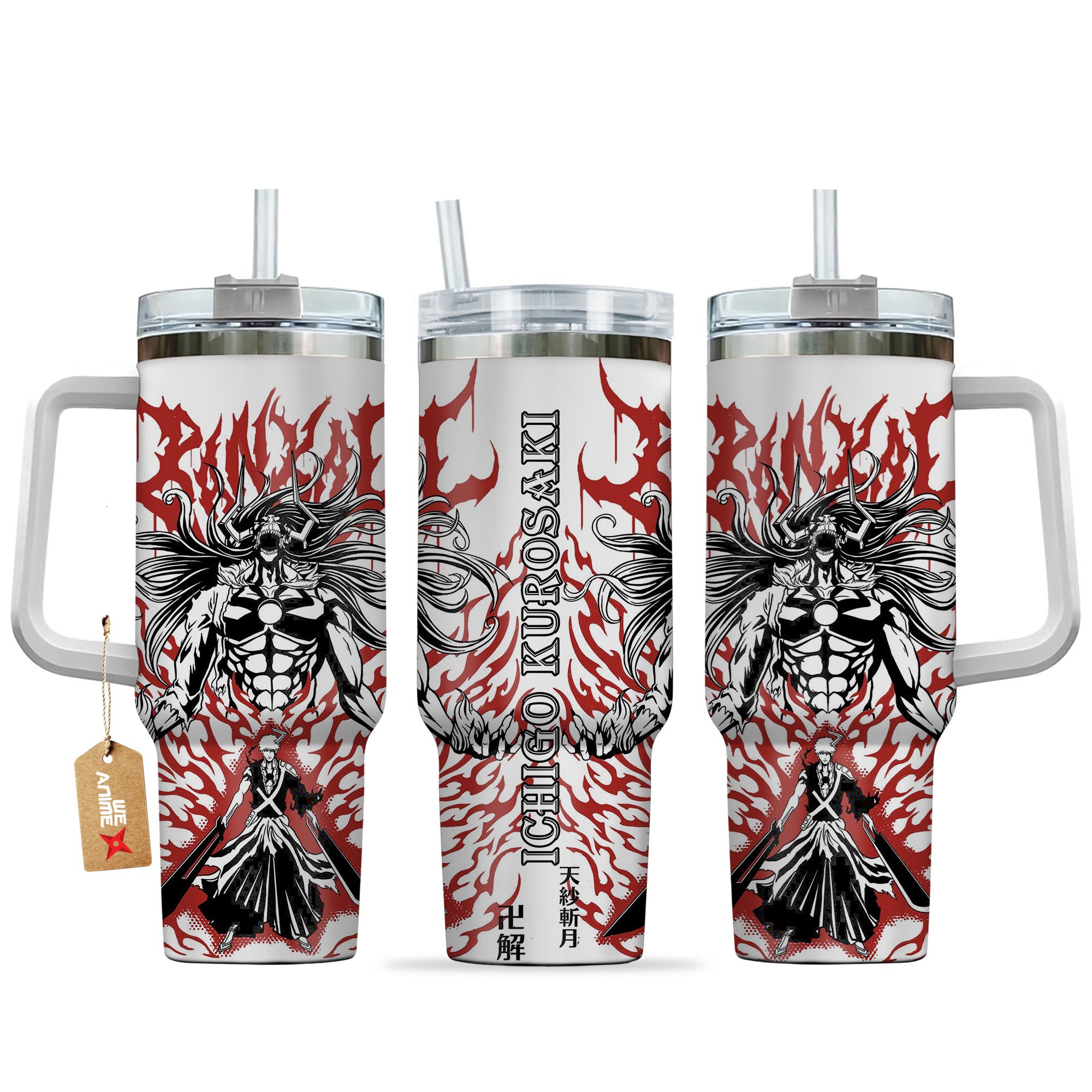Ichigo Kurosaki Bleach Anime Custom Stanley Quencher 40oz Stainless Steel Tumbler With Handle