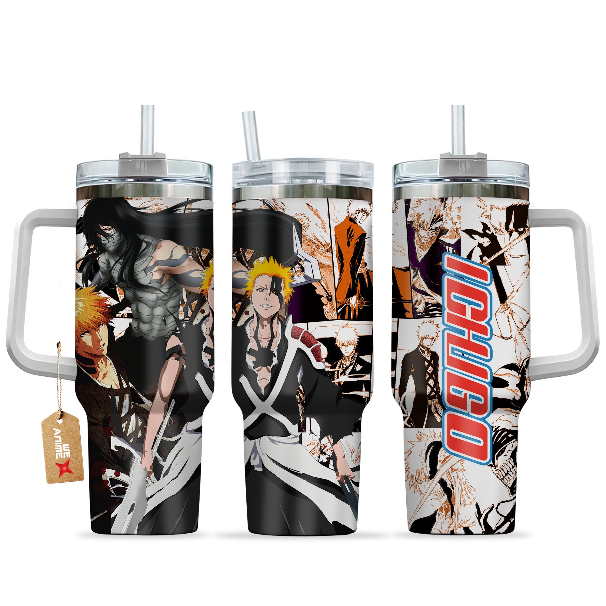 Ichigo Kurosaki Bleach Anime Custom Stanley Quencher 40oz Stainless Steel Tumbler With Handle