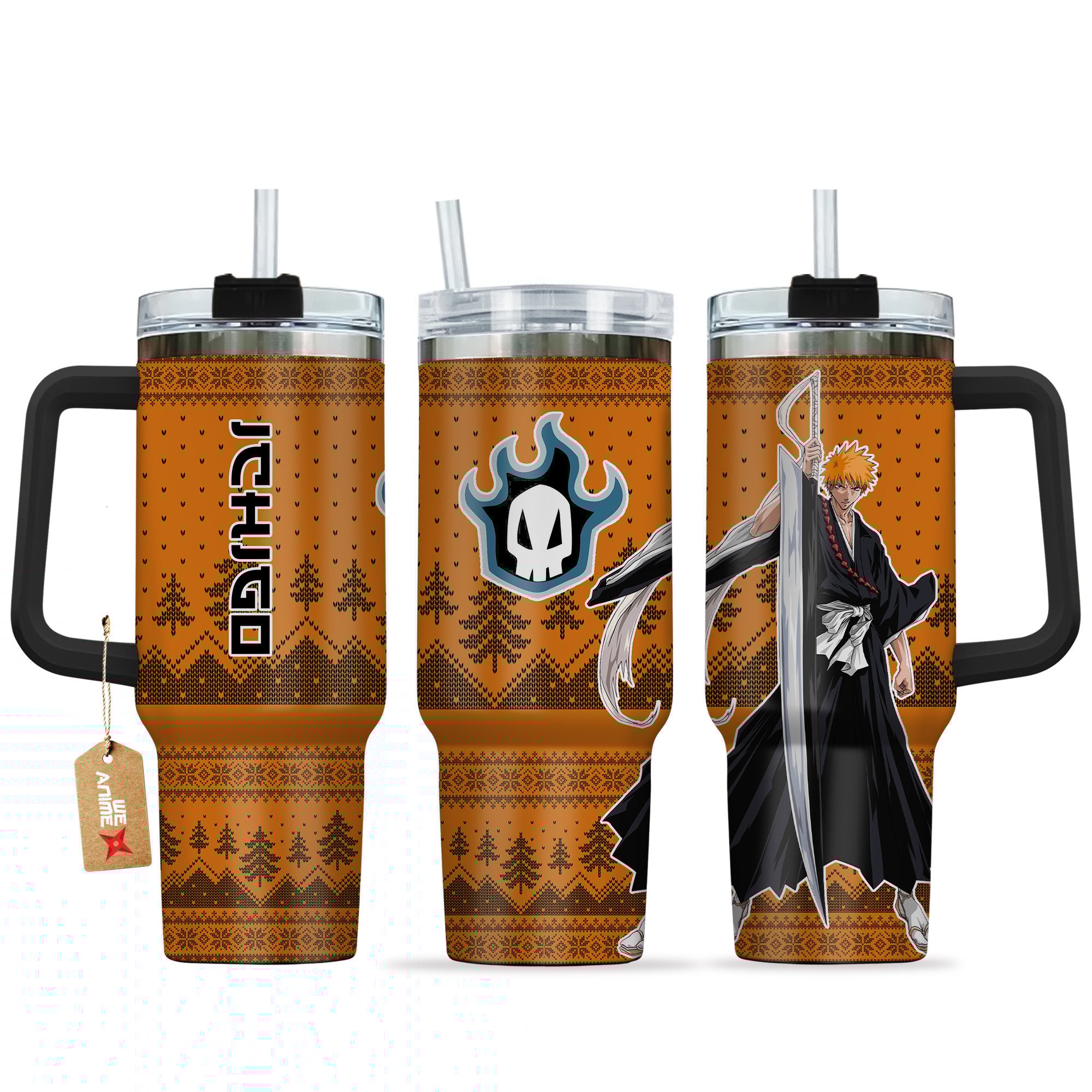 Ichigo Kurosaki Bleach Anime Custom Stanley Quencher 40oz Stainless Steel Tumbler With Handle
