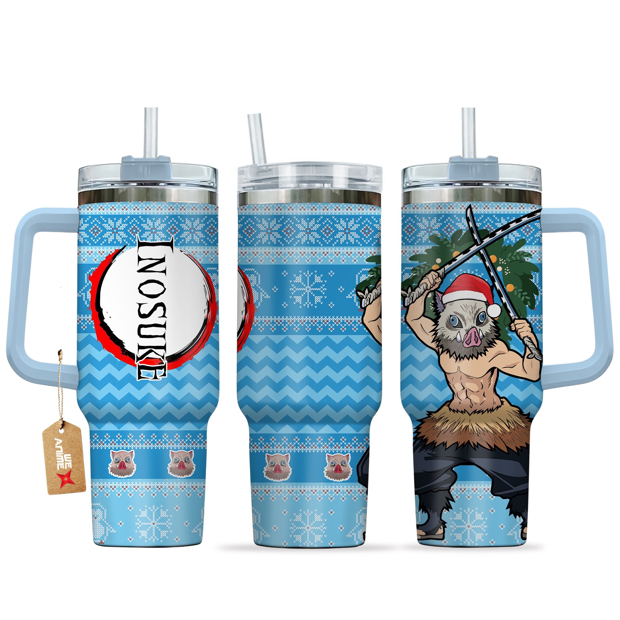 Inosuke Hashibira Demon Slayer Anime Custom Stanley Quencher 40oz Stainless Steel Tumbler With Handle