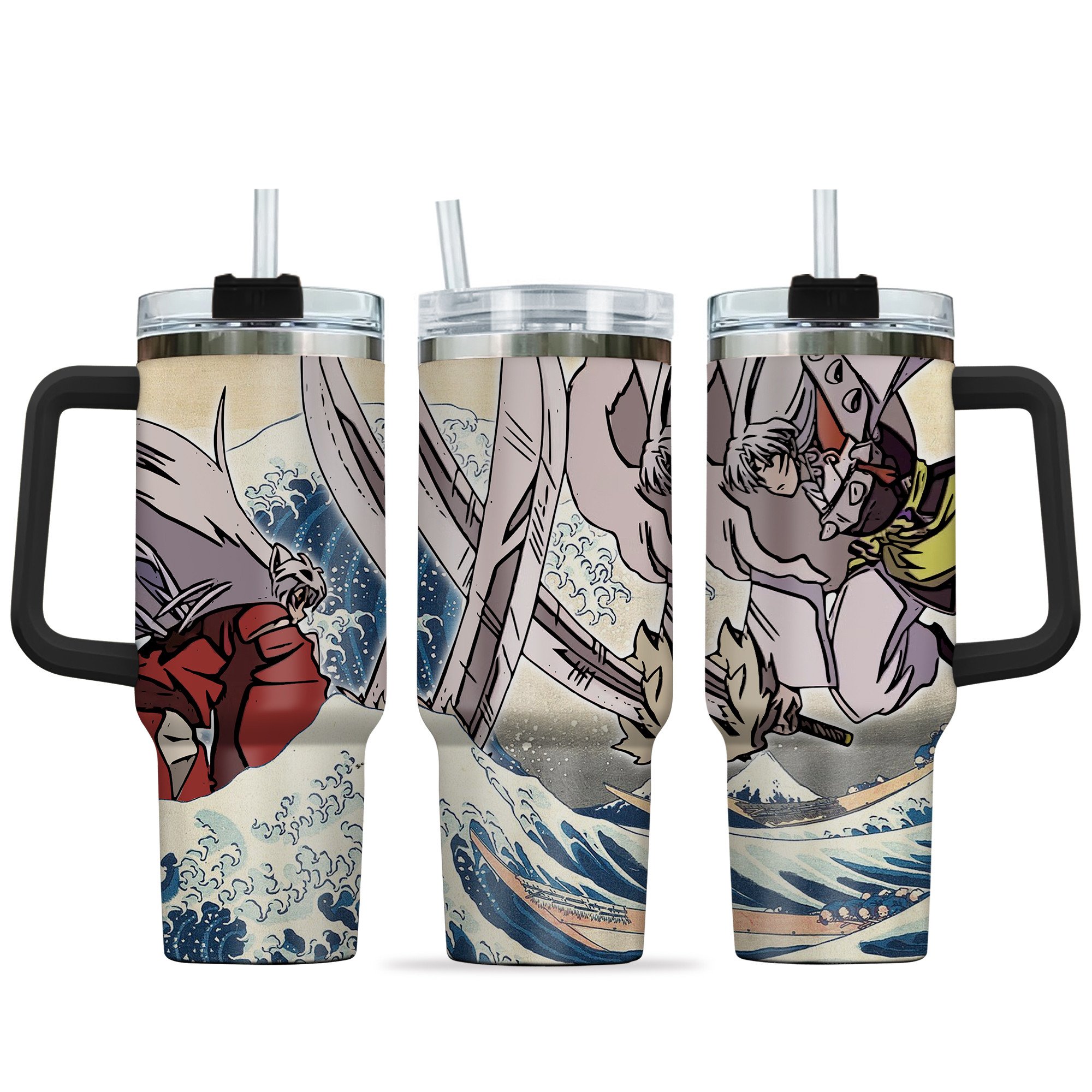 Inuyasha x Sesshomaru Anime Custom Stanley Quencher 40oz Stainless Steel Tumbler With Handle