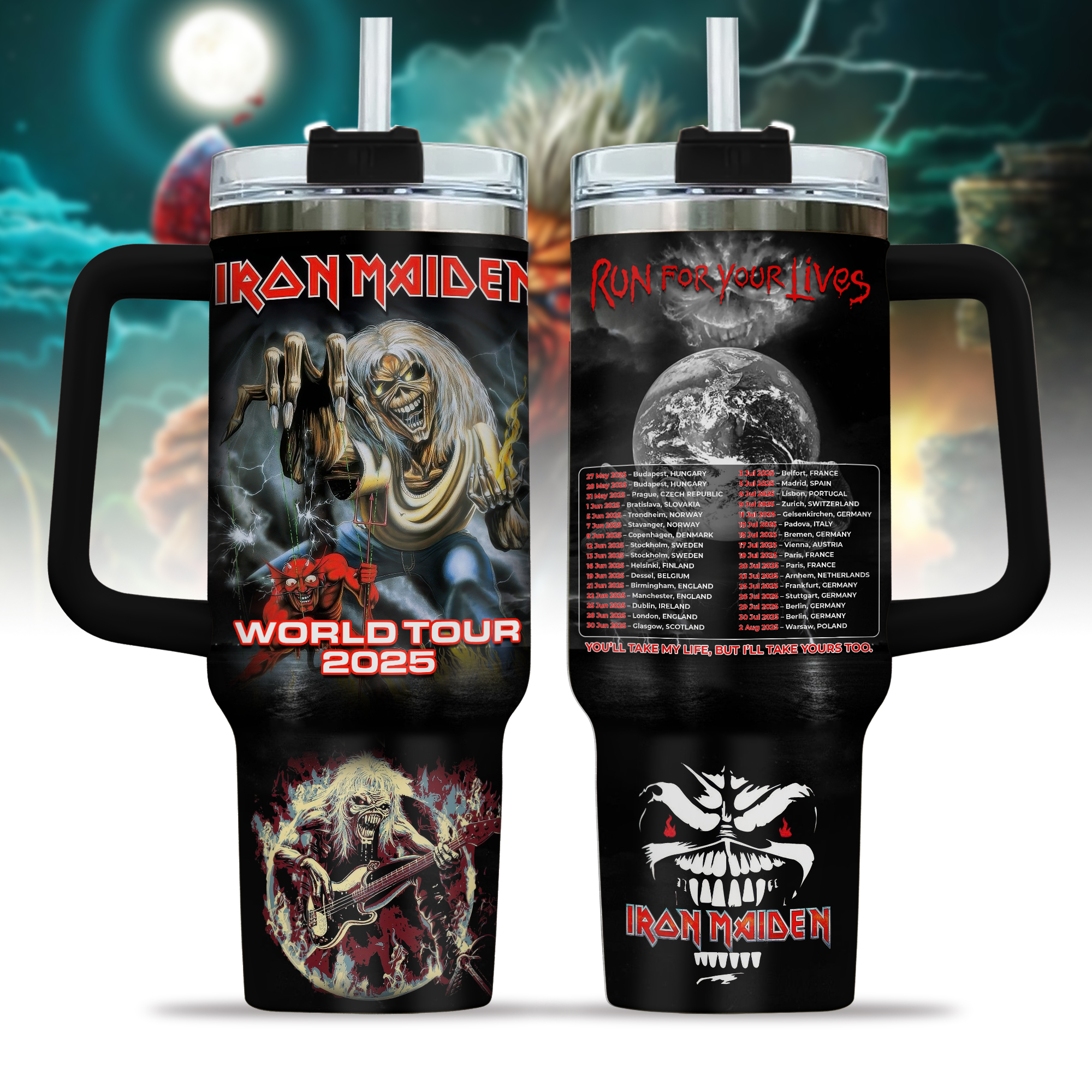 Iron Maiden Music Custom Stanley Quencher 40oz Stainless Steel Tumbler With Handle