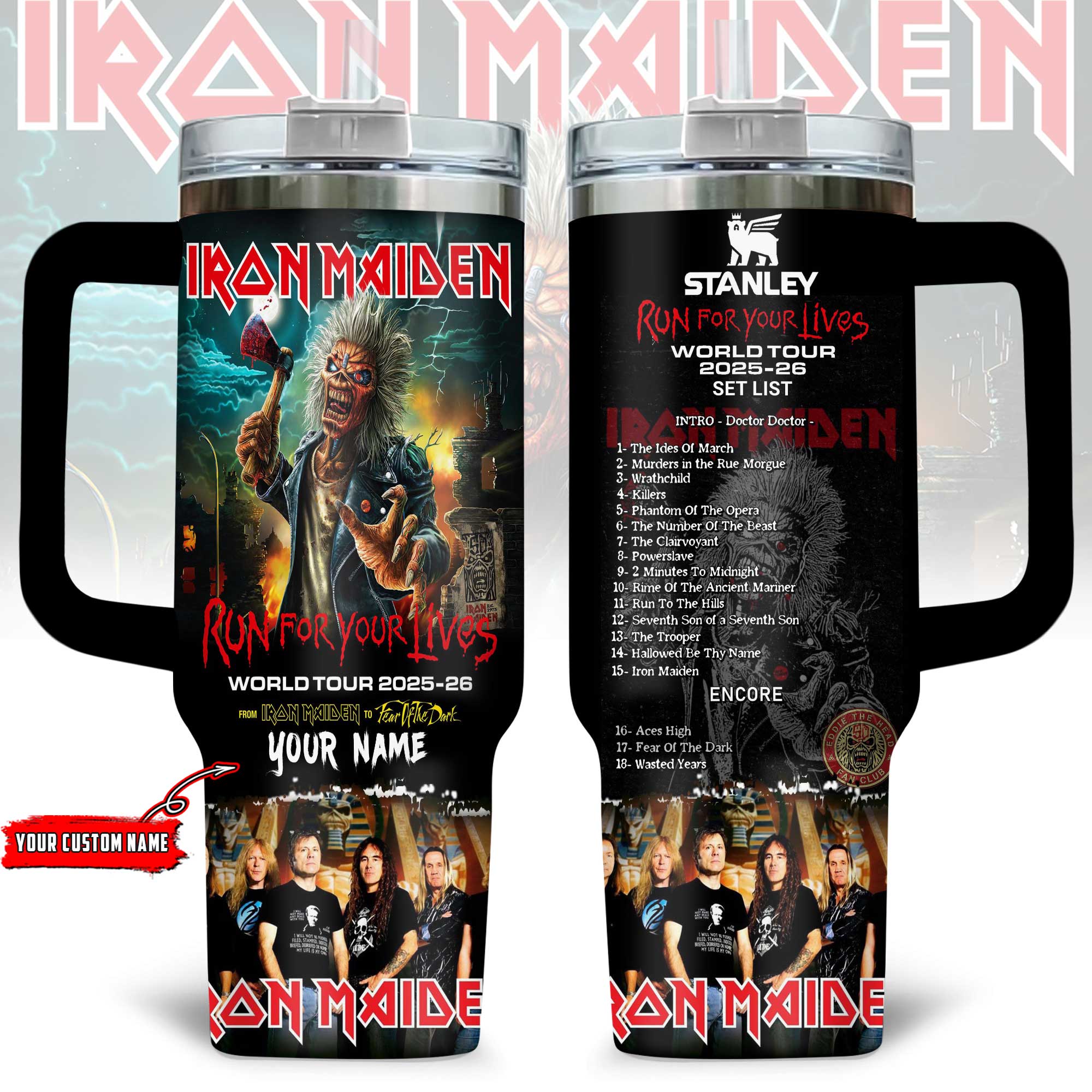Iron Maiden Music Custom Stanley Quencher 40oz Stainless Steel Tumbler With Handle