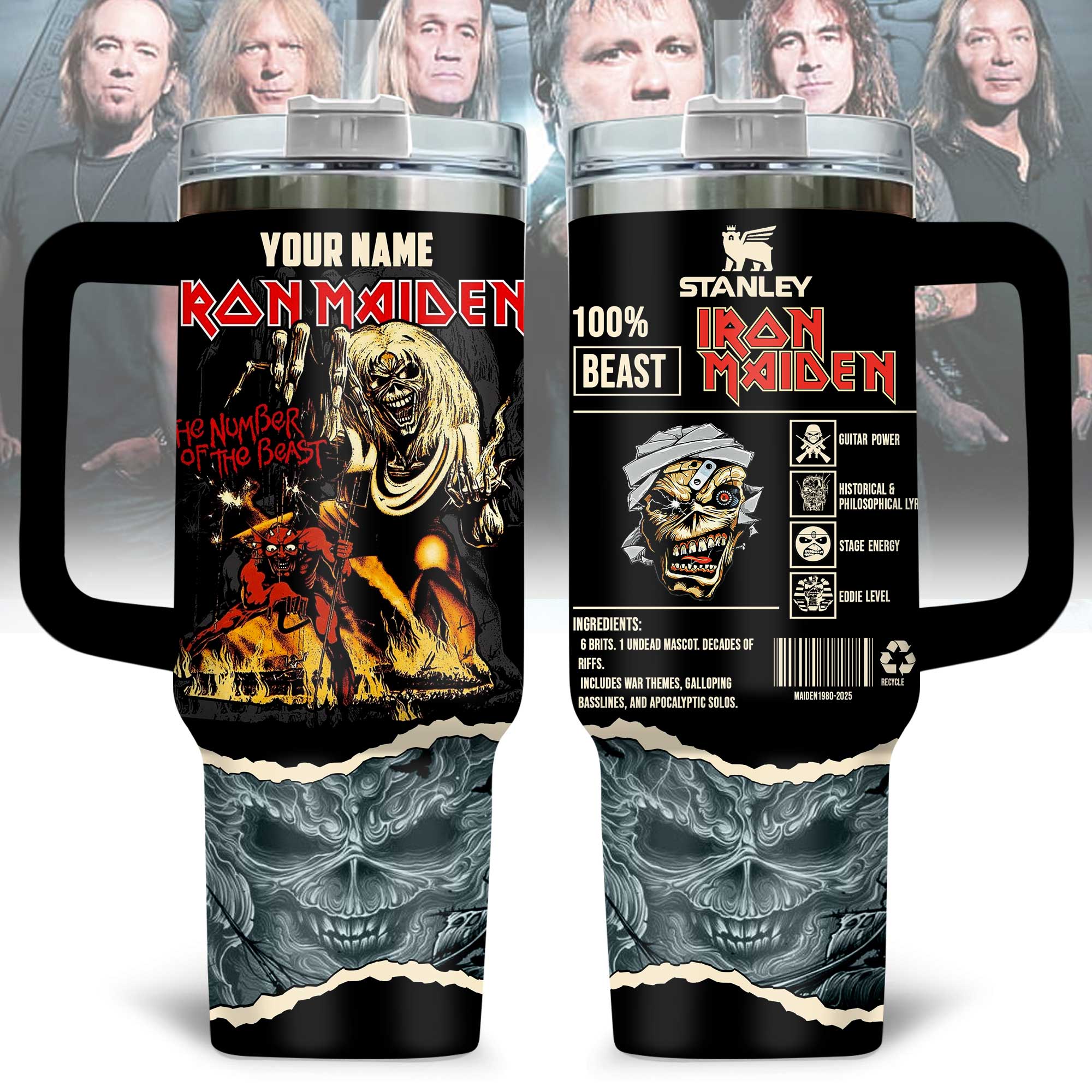 Iron Maiden Music Custom Stanley Quencher 40oz Stainless Steel Tumbler With Handle