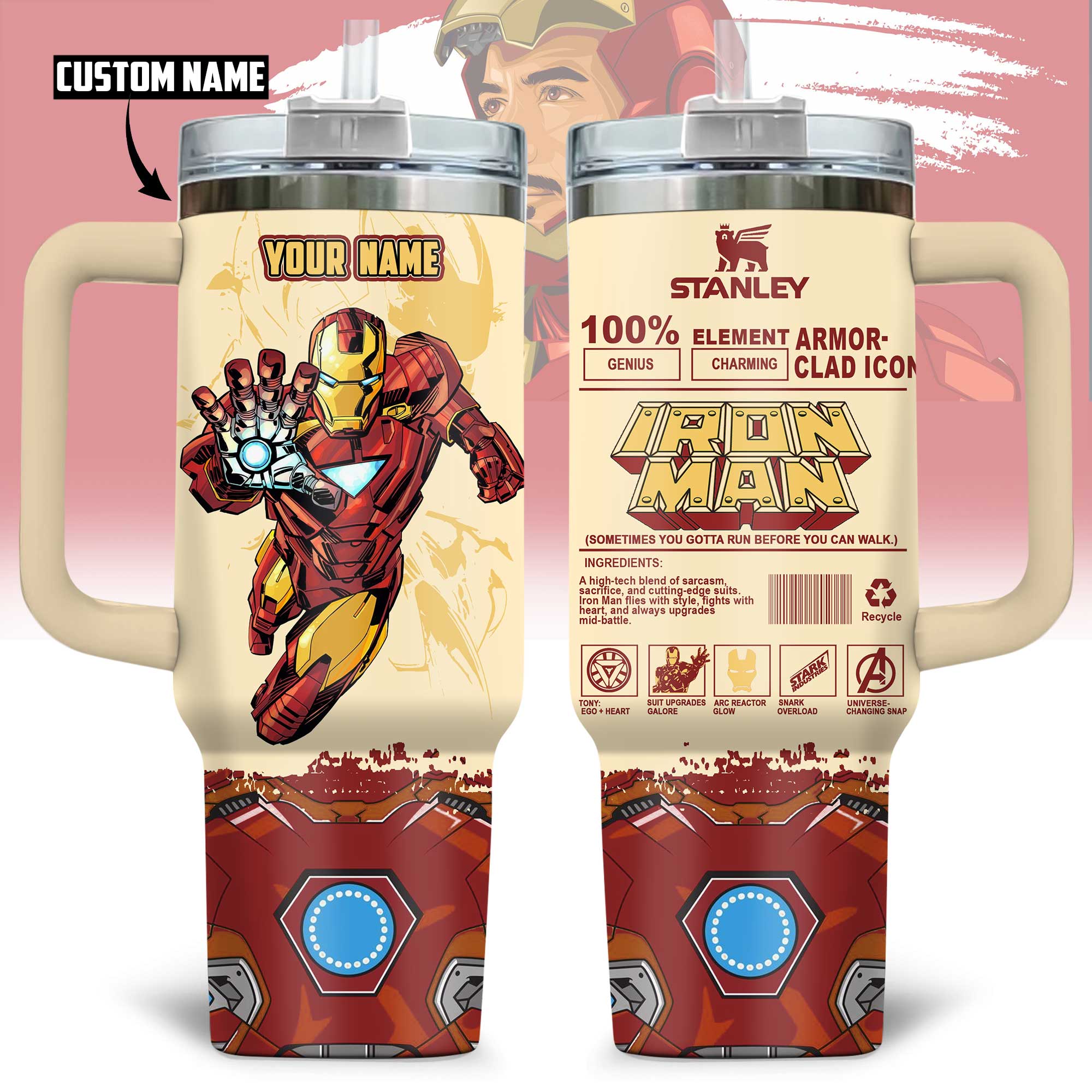 Iron Man Movies Custom Stanley Quencher 40oz Stainless Steel Tumbler With Handle