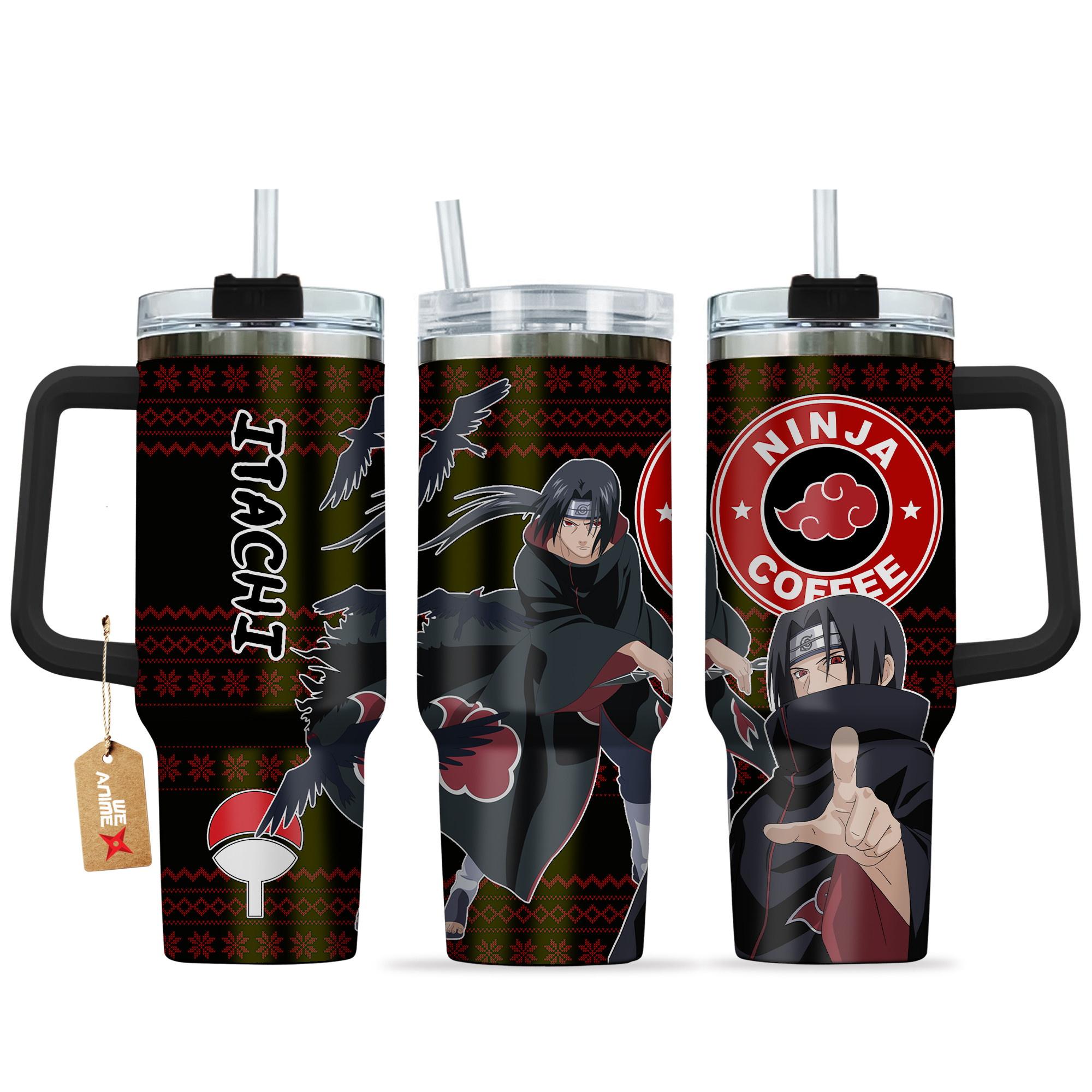Itachi Uchiha Naruto Anime Custom Stanley Quencher 40oz Stainless Steel Tumbler With Handle